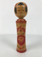 Japanese Wooden Naruko Kokeshi Doll Vtg Black Red Brown Traditional Craft KF763