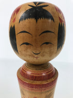Japanese Wooden Naruko Kokeshi Doll Vtg Black Red Brown Traditional Craft KF763