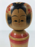 Japanese Wooden Naruko Kokeshi Doll Vtg Black Red Brown Traditional Craft KF765