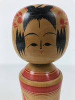 Japanese Wooden Naruko Kokeshi Doll Vtg Black Red Brown Traditional Craft KF765