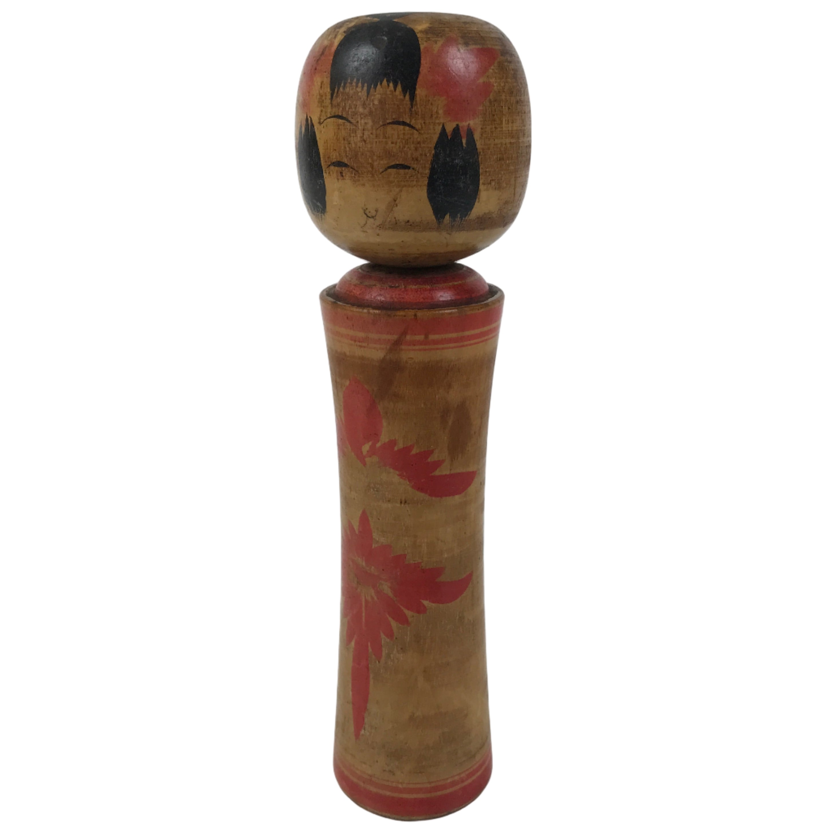 Japanese Wooden Naruko Kokeshi Doll Vtg Black Red Brown Traditional Craft KF767