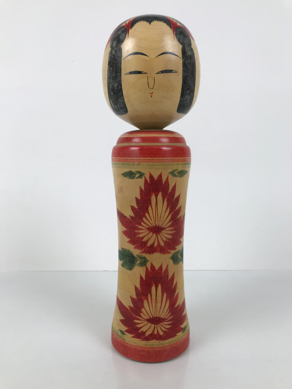 Japanese Wooden Naruko Kokeshi Doll Vtg Black Red Brown Traditional Craft KF771