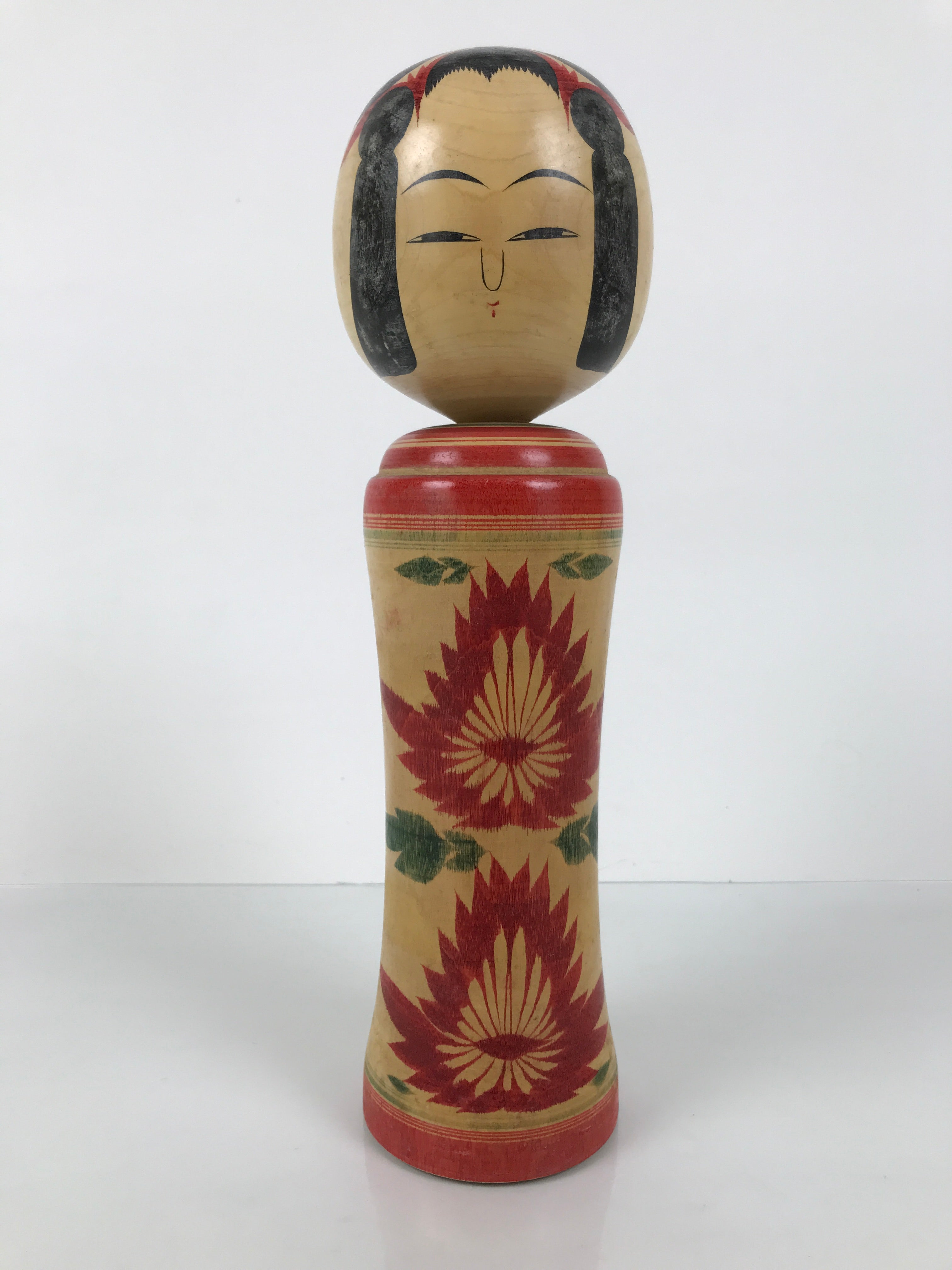 Japanese Wooden Naruko Kokeshi Doll Vtg Black Red Brown Traditional Craft KF771