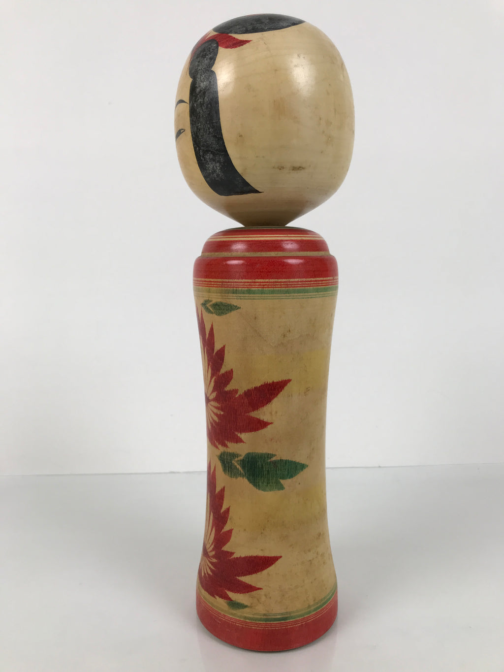 Japanese Wooden Naruko Kokeshi Doll Vtg Black Red Brown Traditional Craft KF771