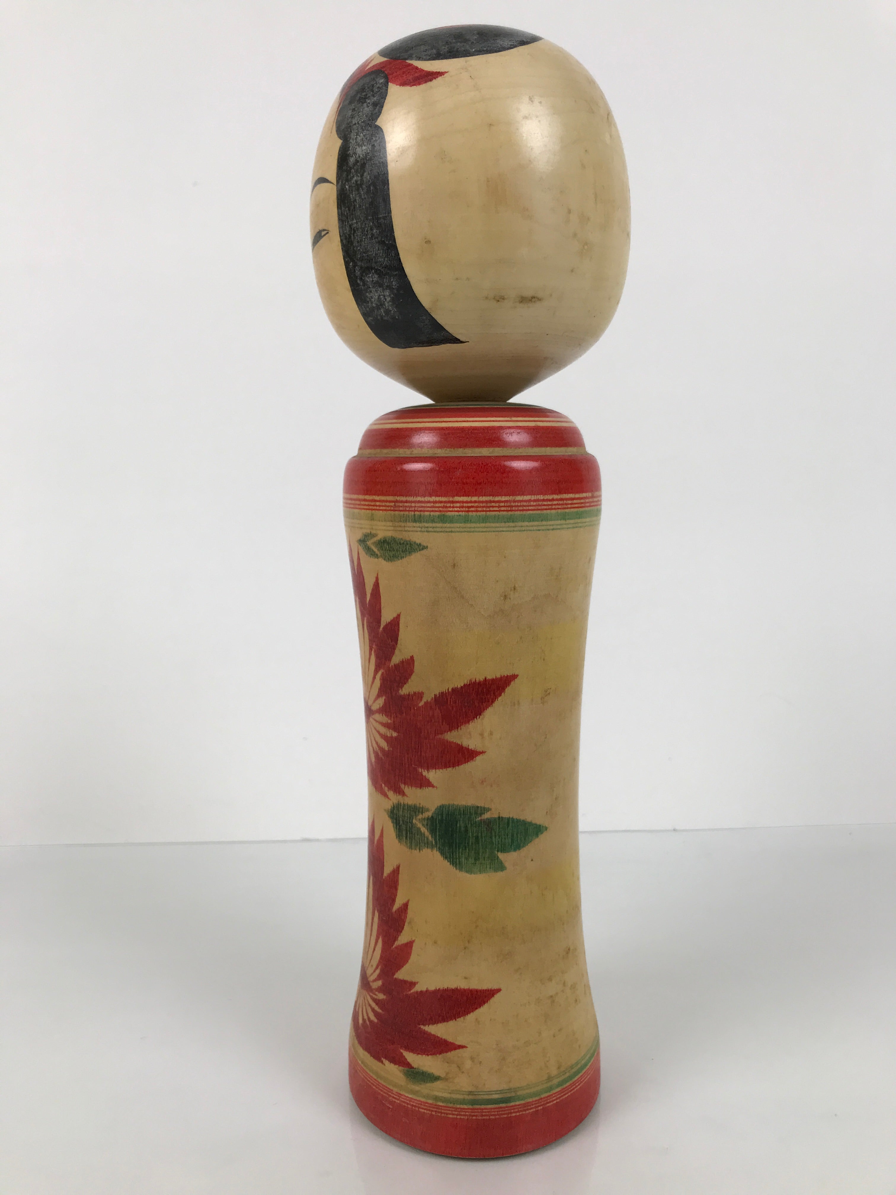 Japanese Wooden Naruko Kokeshi Doll Vtg Black Red Brown Traditional Craft KF771