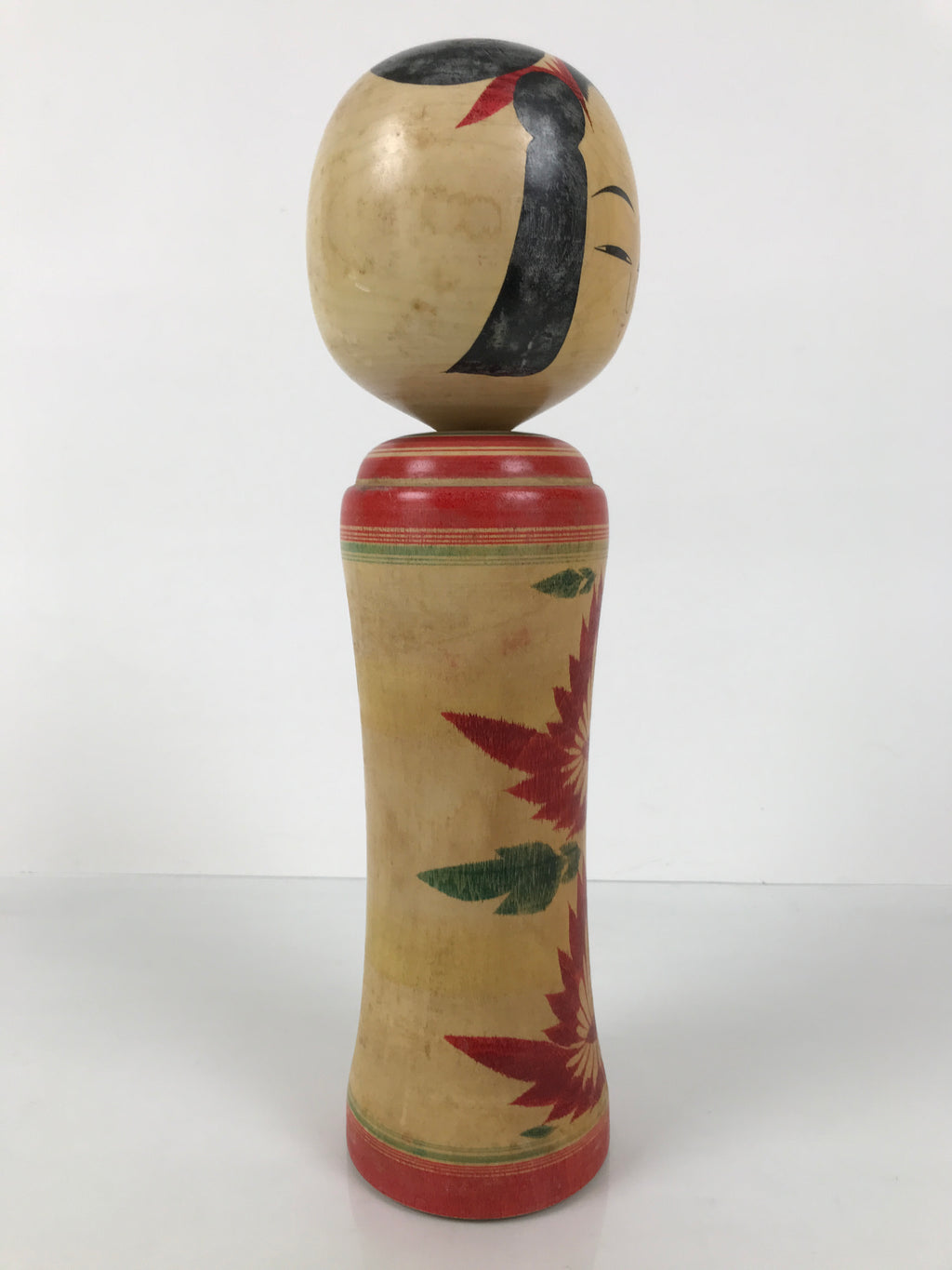 Japanese Wooden Naruko Kokeshi Doll Vtg Black Red Brown Traditional Craft KF771