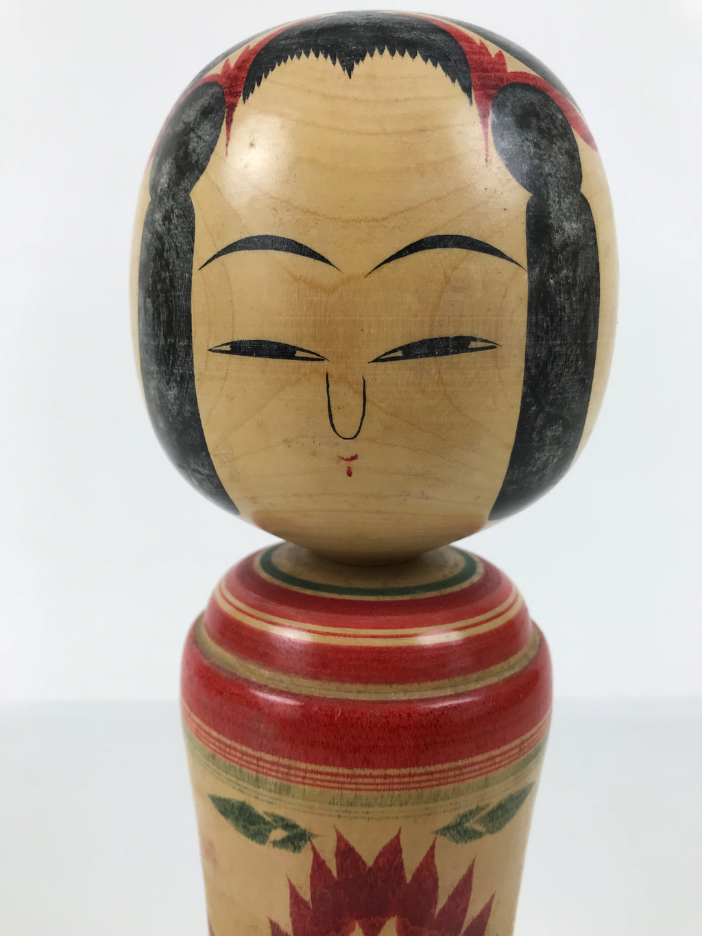Japanese Wooden Naruko Kokeshi Doll Vtg Black Red Brown Traditional Craft KF771