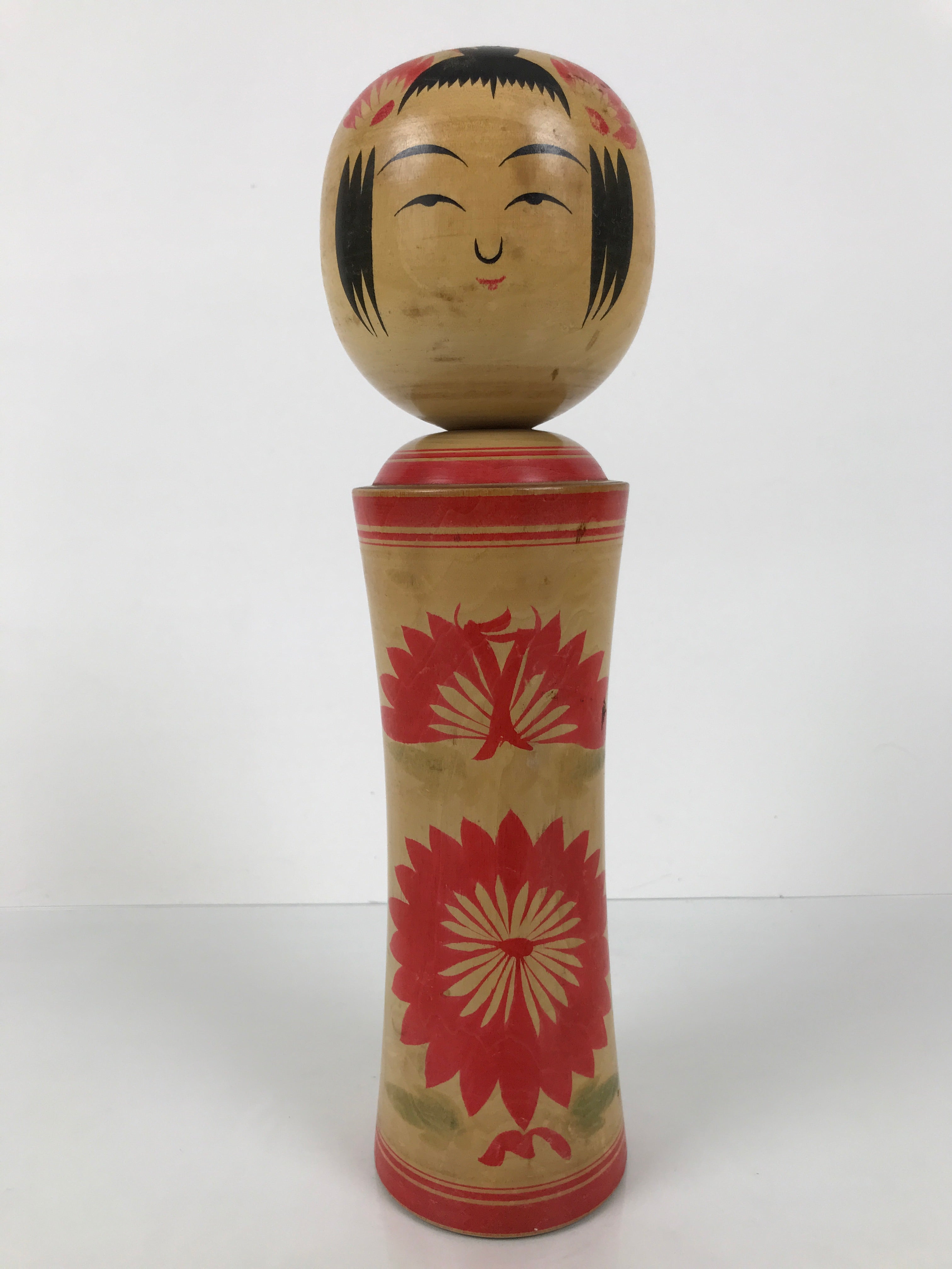 Japanese Wooden Naruko Kokeshi Doll Vtg Black Red Brown Traditional Craft KF776