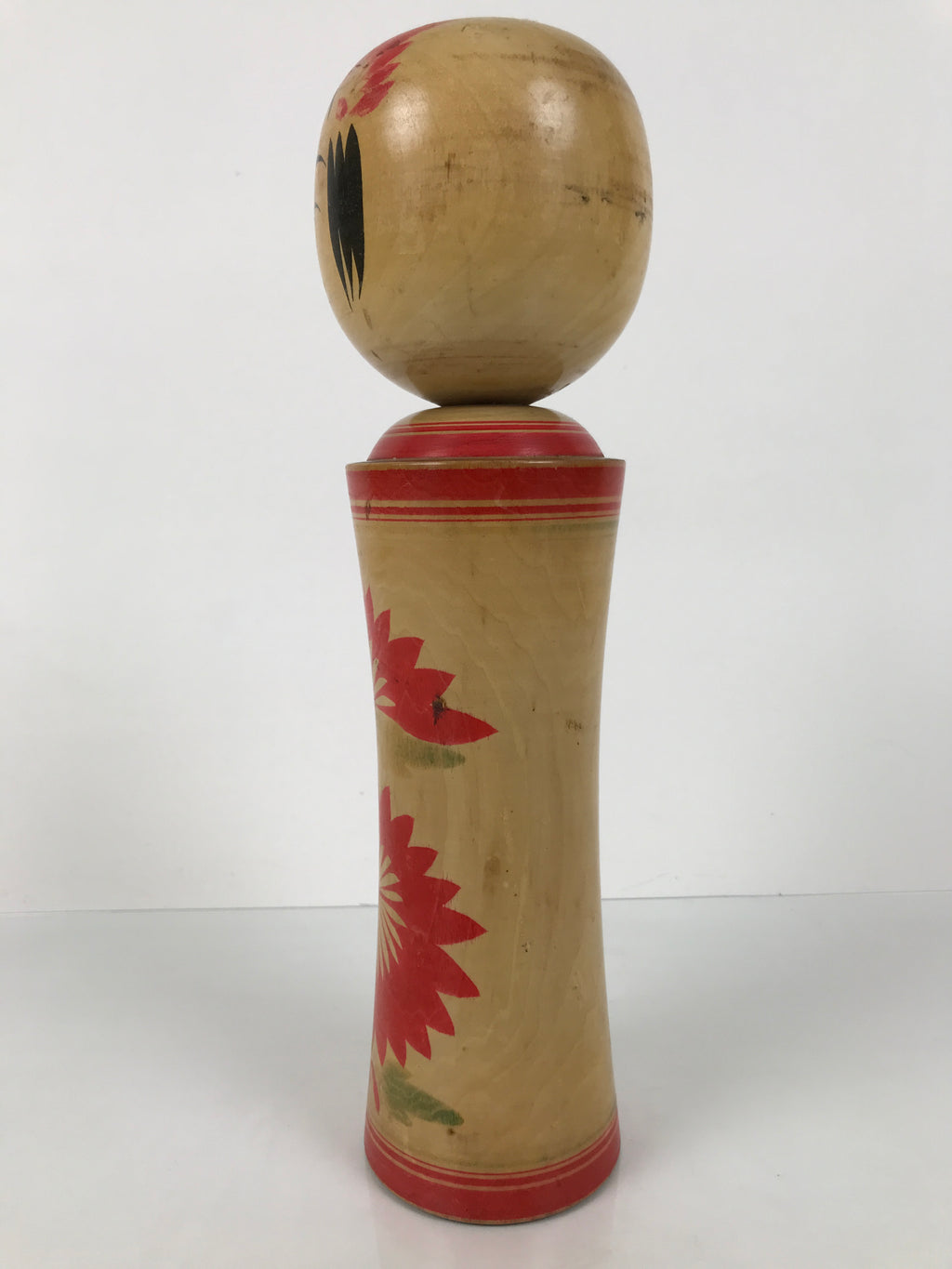 Japanese Wooden Naruko Kokeshi Doll Vtg Black Red Brown Traditional Craft KF776