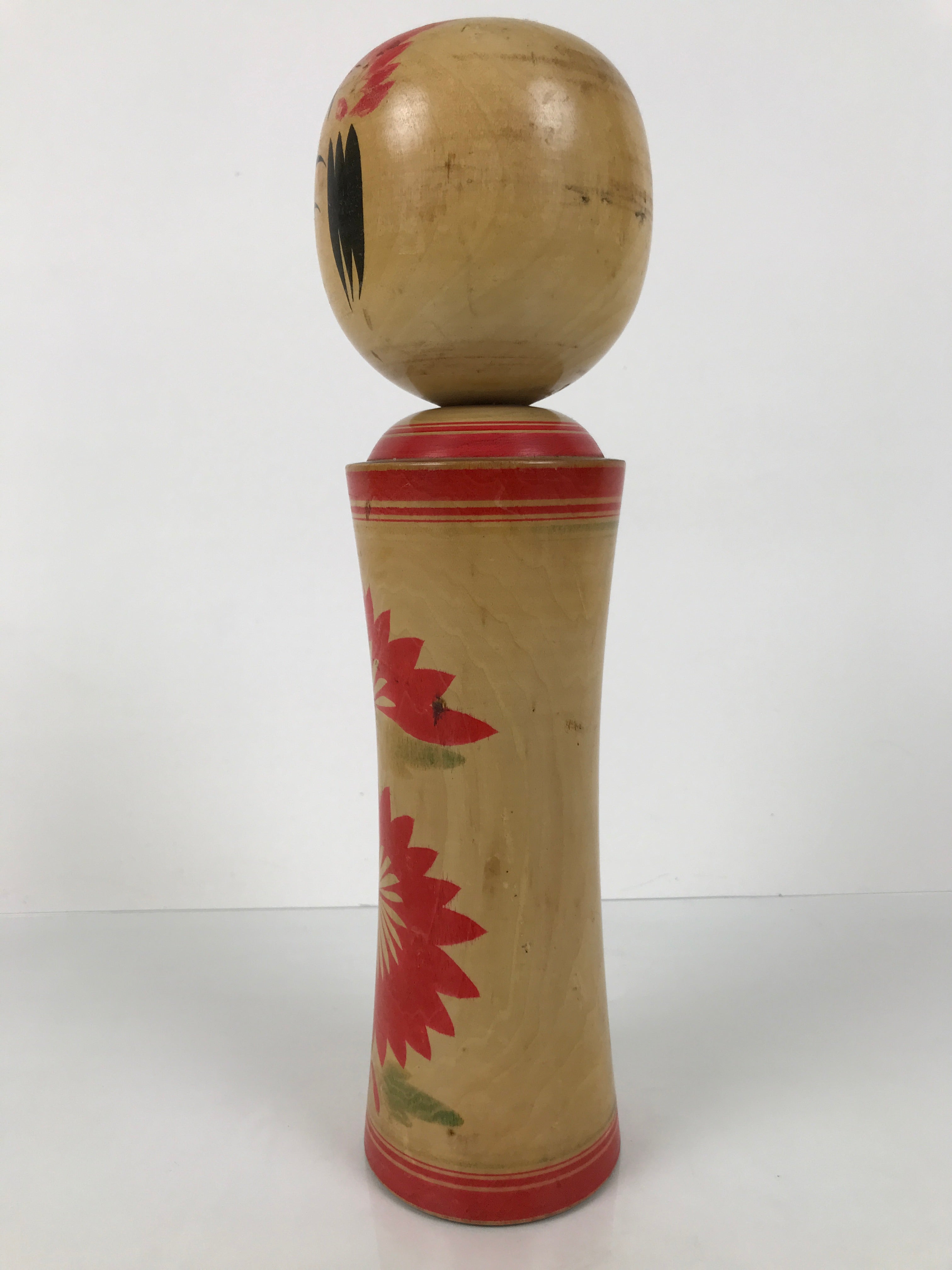 Japanese Wooden Naruko Kokeshi Doll Vtg Black Red Brown Traditional Craft KF776