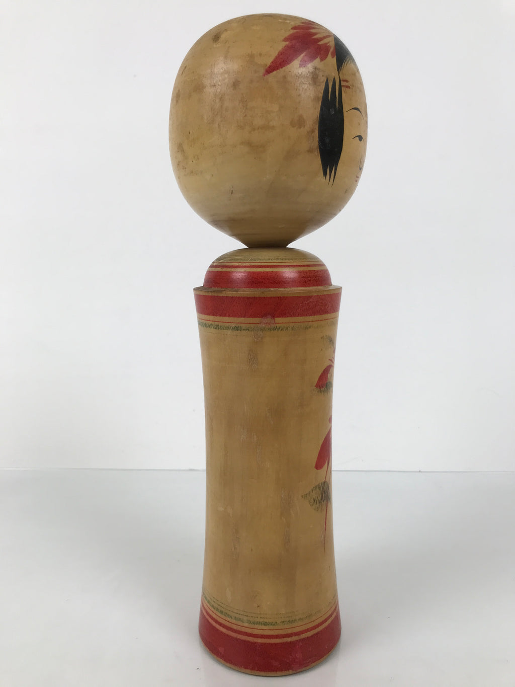 Japanese Wooden Naruko Kokeshi Doll Vtg Black Red Brown Traditional Craft KF777