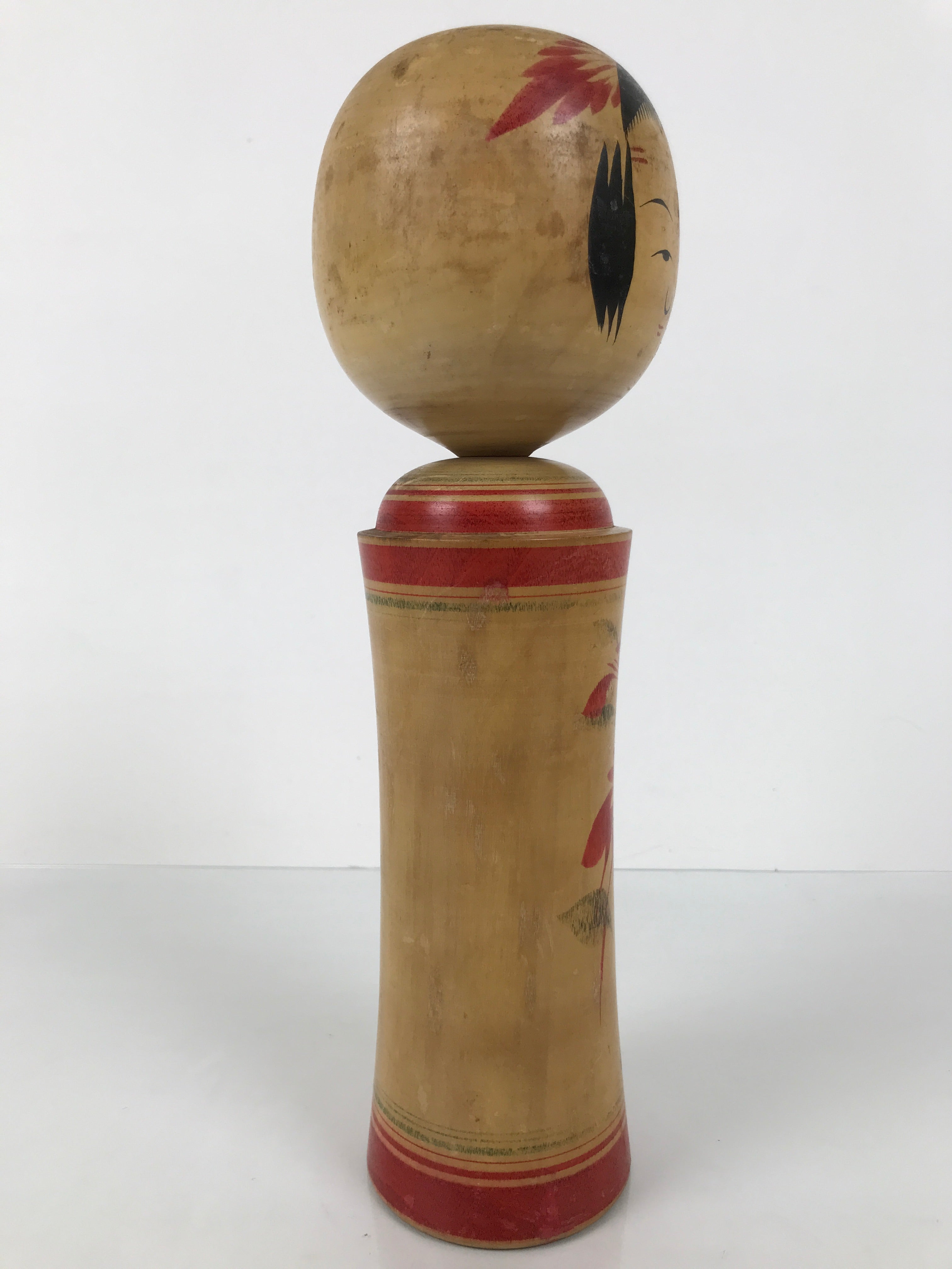 Japanese Wooden Naruko Kokeshi Doll Vtg Black Red Brown Traditional Craft KF777