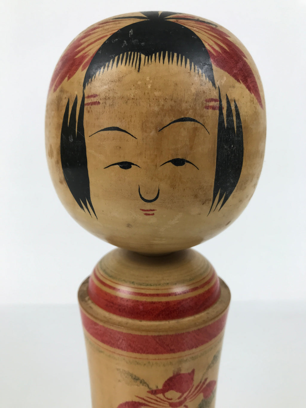 Japanese Wooden Naruko Kokeshi Doll Vtg Black Red Brown Traditional Craft KF777