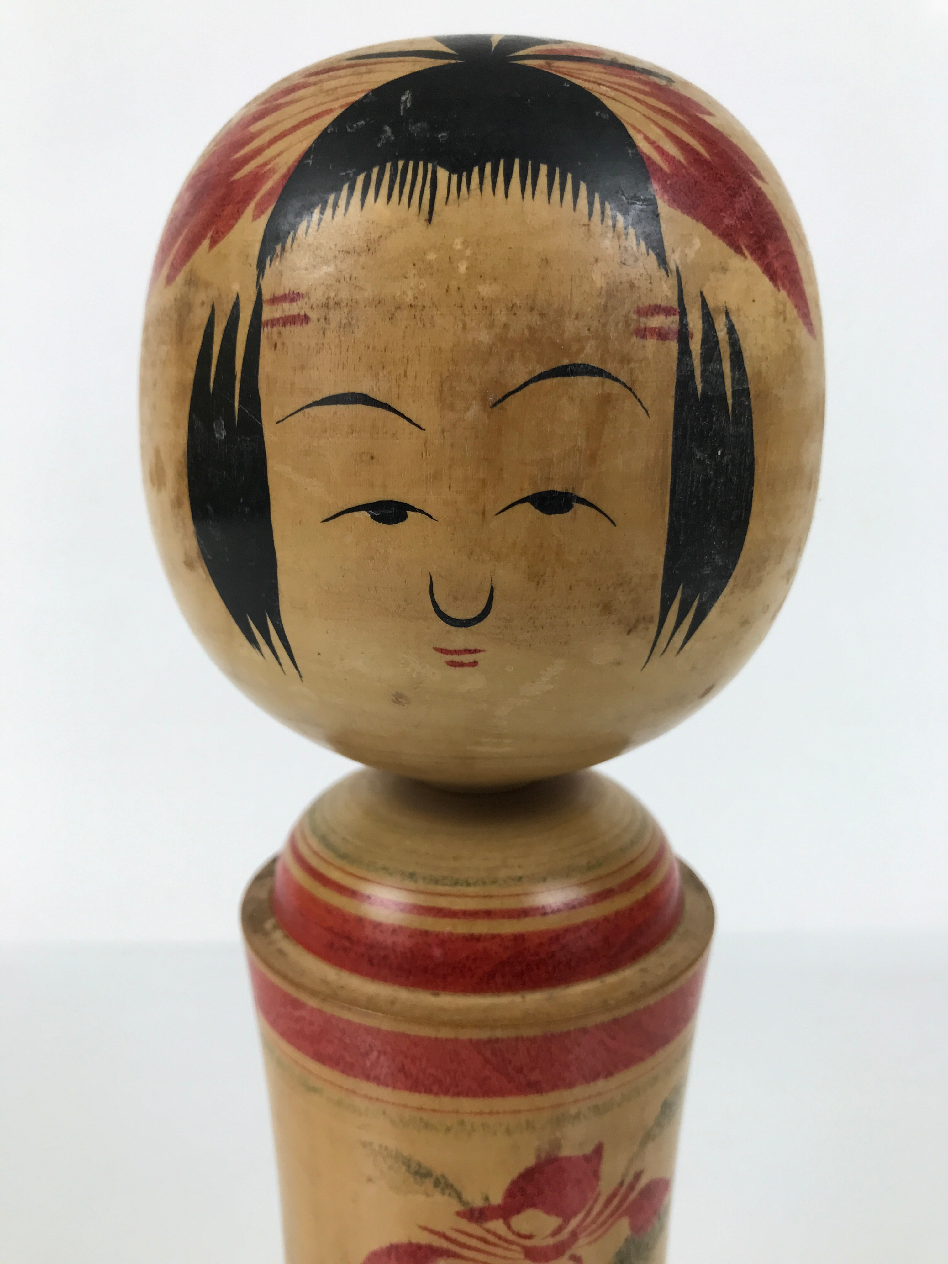 Japanese Wooden Naruko Kokeshi Doll Vtg Black Red Brown Traditional Craft KF777