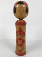 Japanese Wooden Naruko Kokeshi Doll Vtg Black Red Brown Traditional Craft KF781