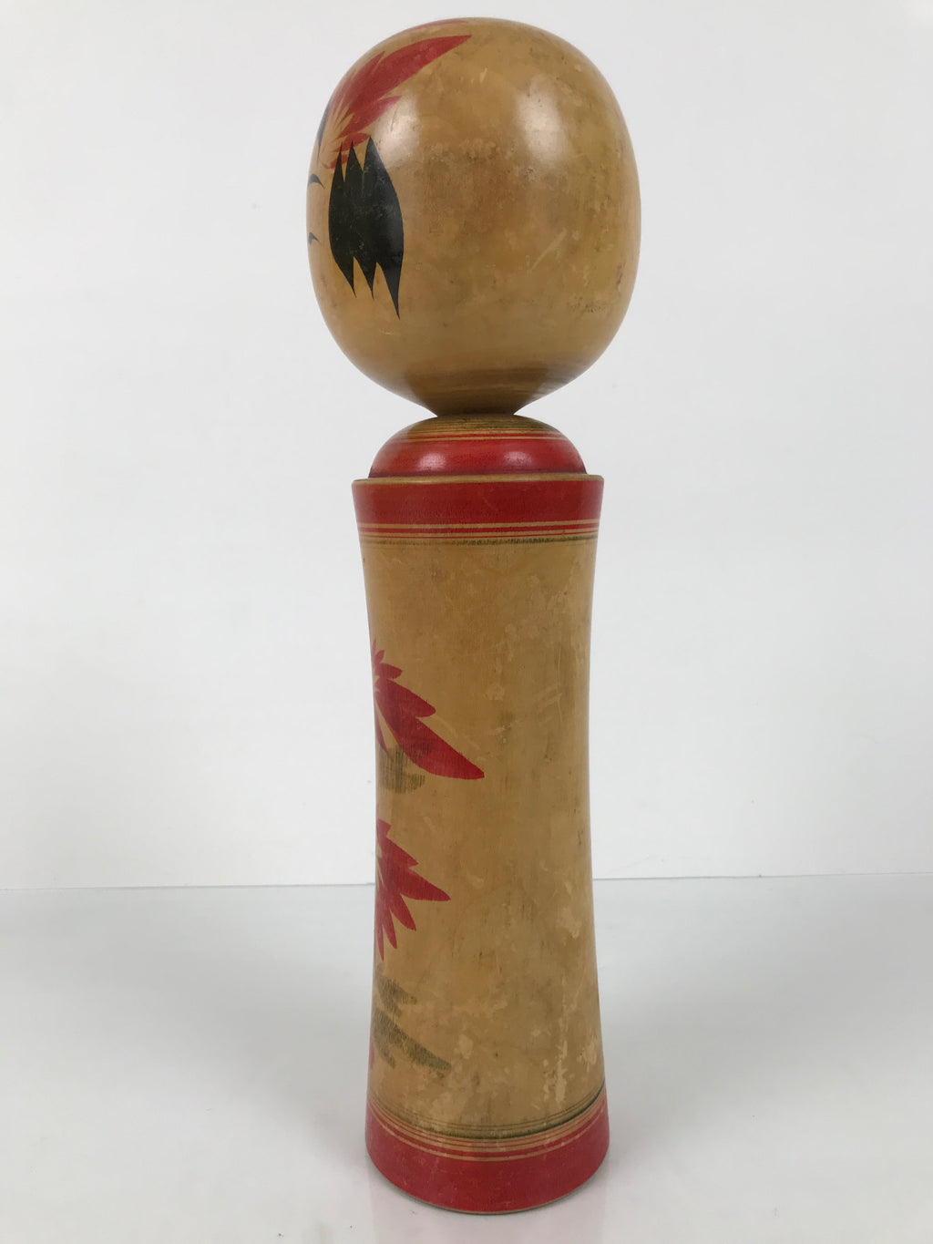 Japanese Wooden Naruko Kokeshi Doll Vtg Black Red Brown Traditional Craft KF781