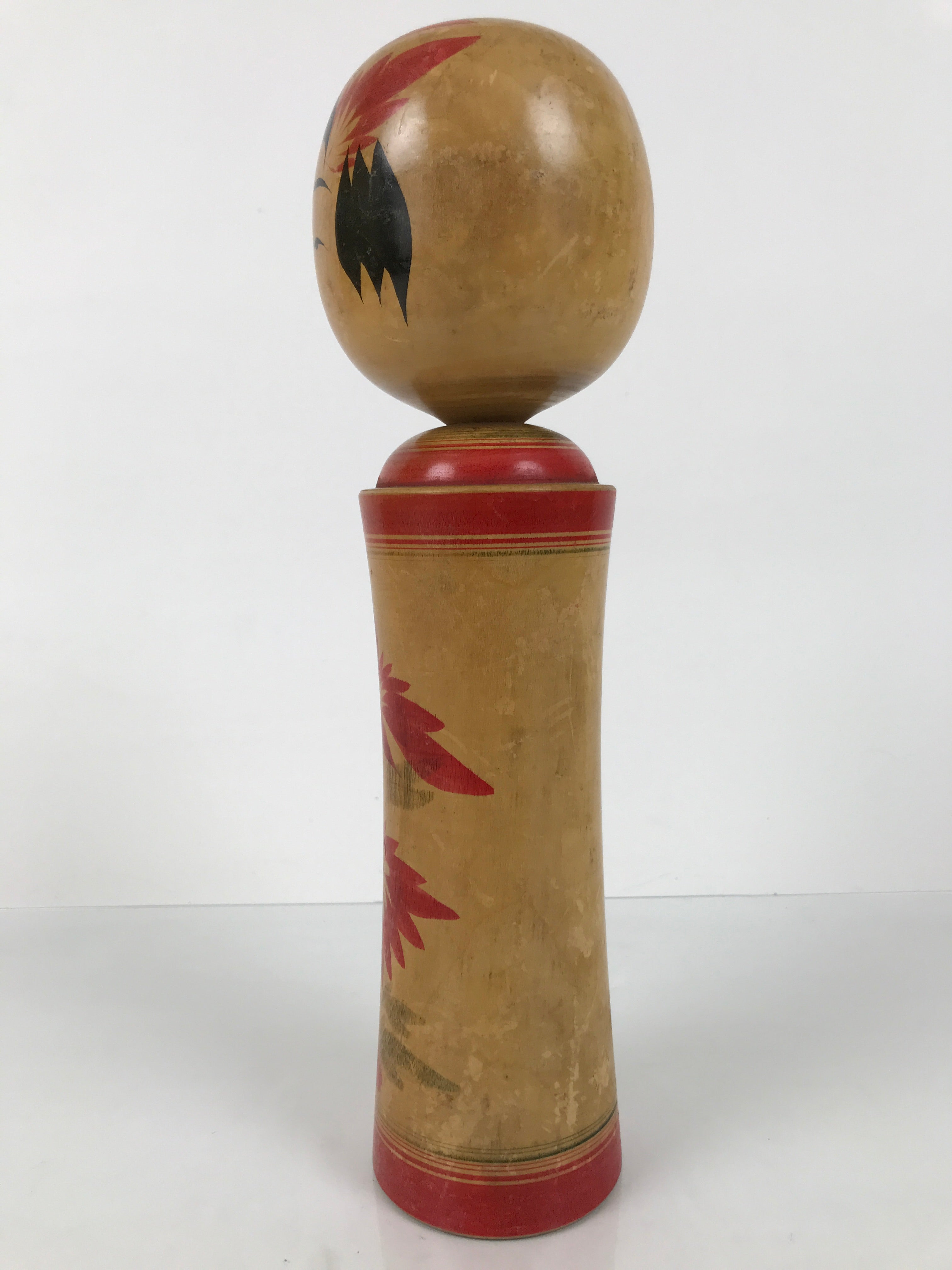 Japanese Wooden Naruko Kokeshi Doll Vtg Black Red Brown Traditional Craft KF781