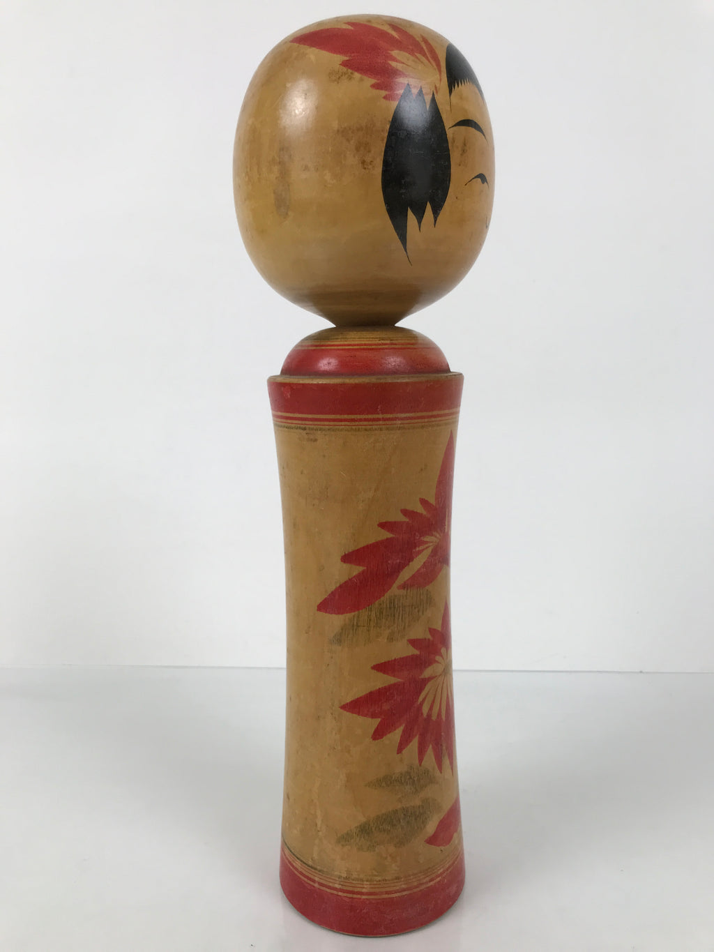 Japanese Wooden Naruko Kokeshi Doll Vtg Black Red Brown Traditional Craft KF781