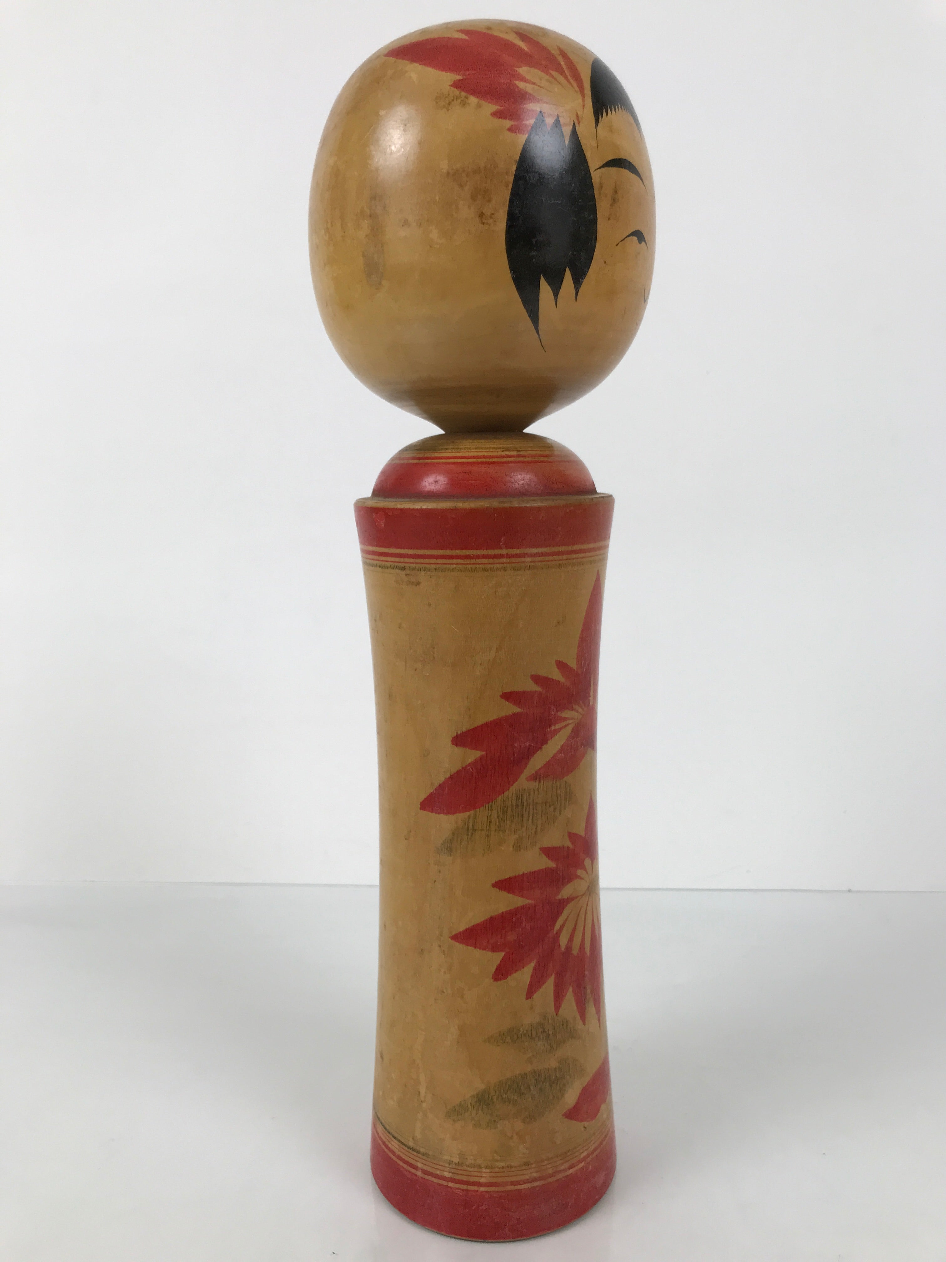 Japanese Wooden Naruko Kokeshi Doll Vtg Black Red Brown Traditional Craft KF781