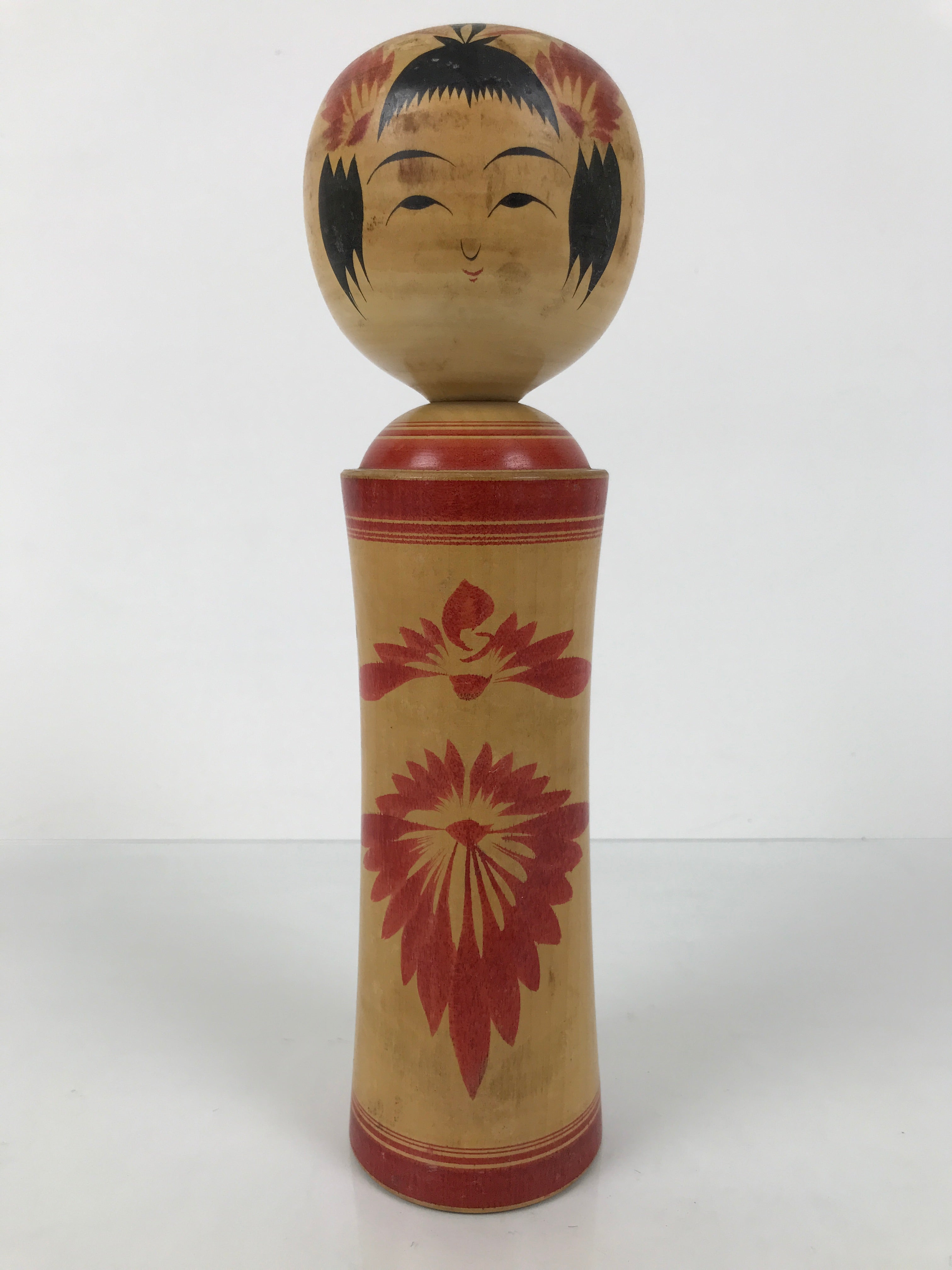 Japanese Wooden Naruko Kokeshi Doll Vtg Black Red Brown Traditional Craft KF783