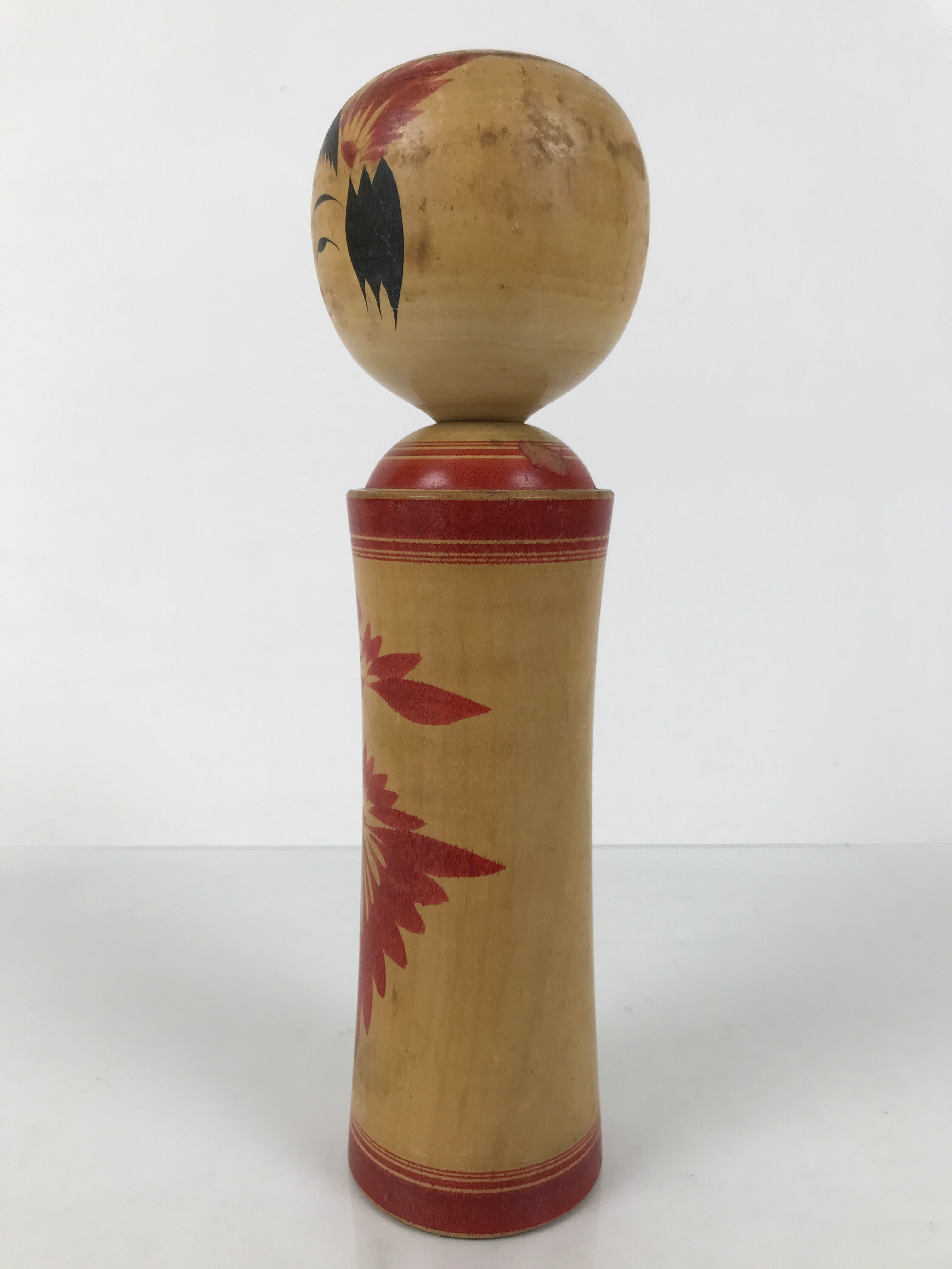 Japanese Wooden Naruko Kokeshi Doll Vtg Black Red Brown Traditional Craft KF783