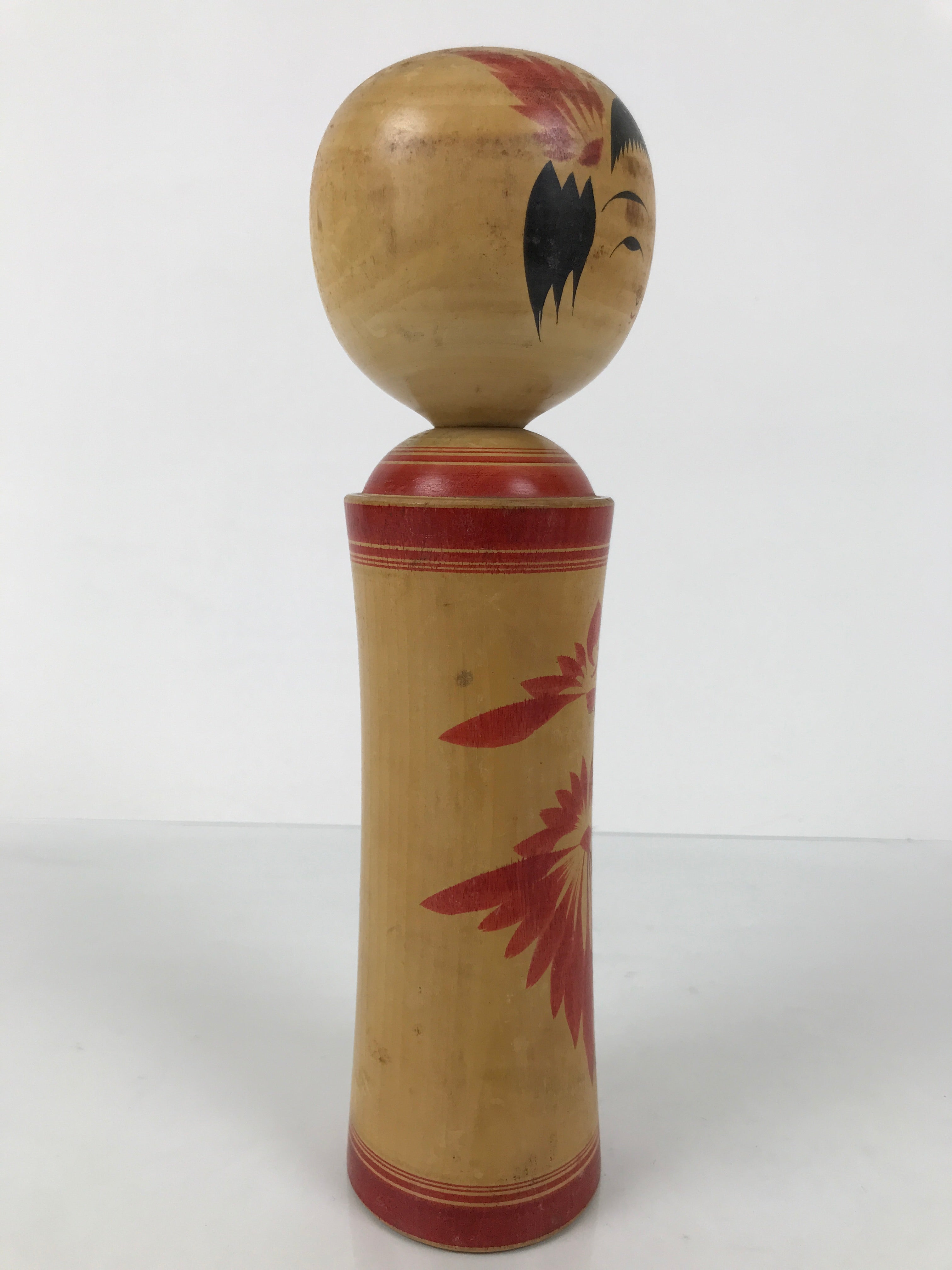 Japanese Wooden Naruko Kokeshi Doll Vtg Black Red Brown Traditional Craft KF783