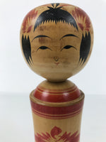 Japanese Wooden Naruko Kokeshi Doll Vtg Black Red Brown Traditional Craft KF783