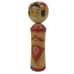 Japanese Wooden Naruko Kokeshi Doll Vtg Black Red Brown Traditional Craft KF783