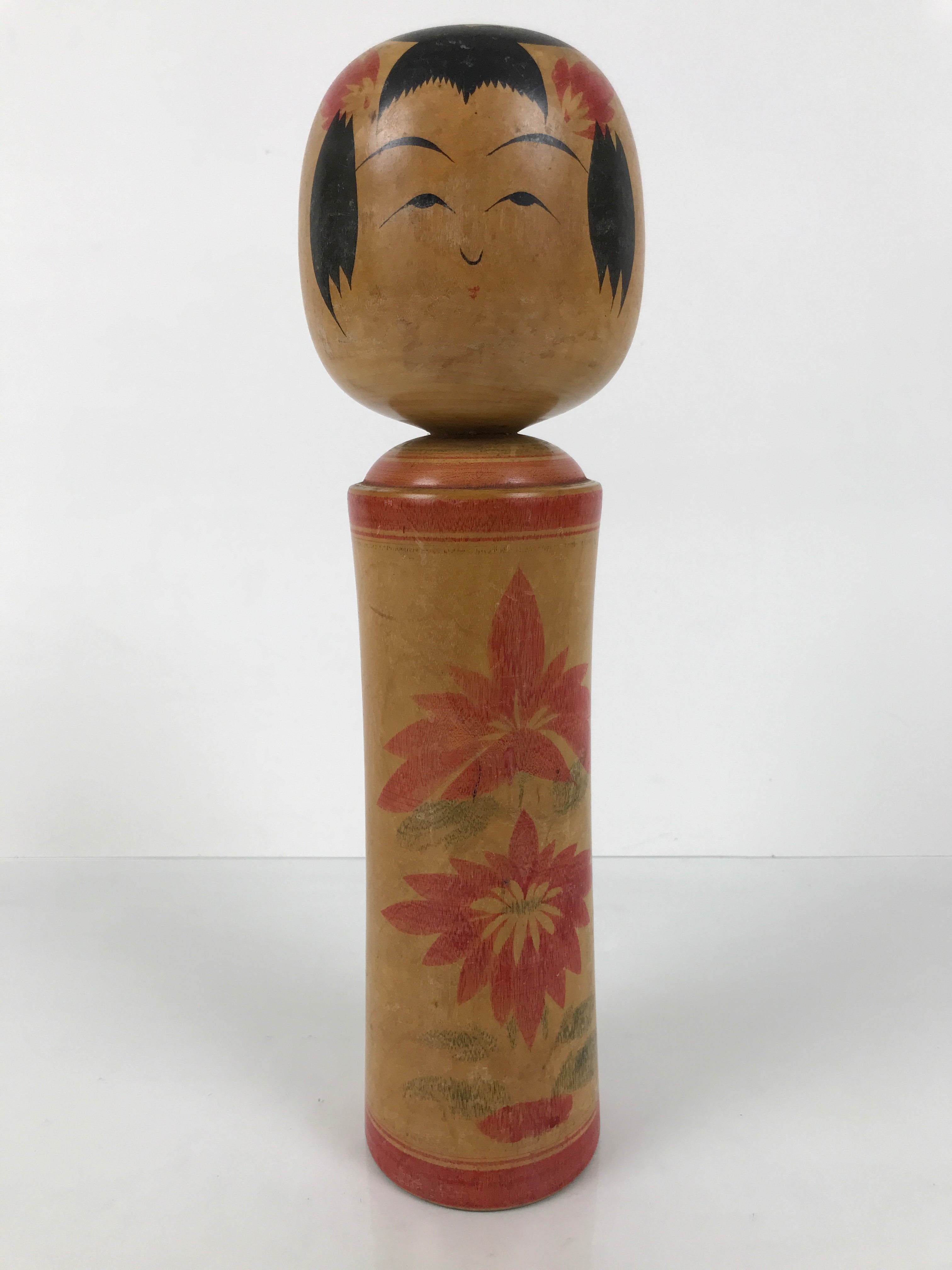 Japanese Wooden Naruko Kokeshi Doll Vtg Black Red Brown Traditional Craft KF786