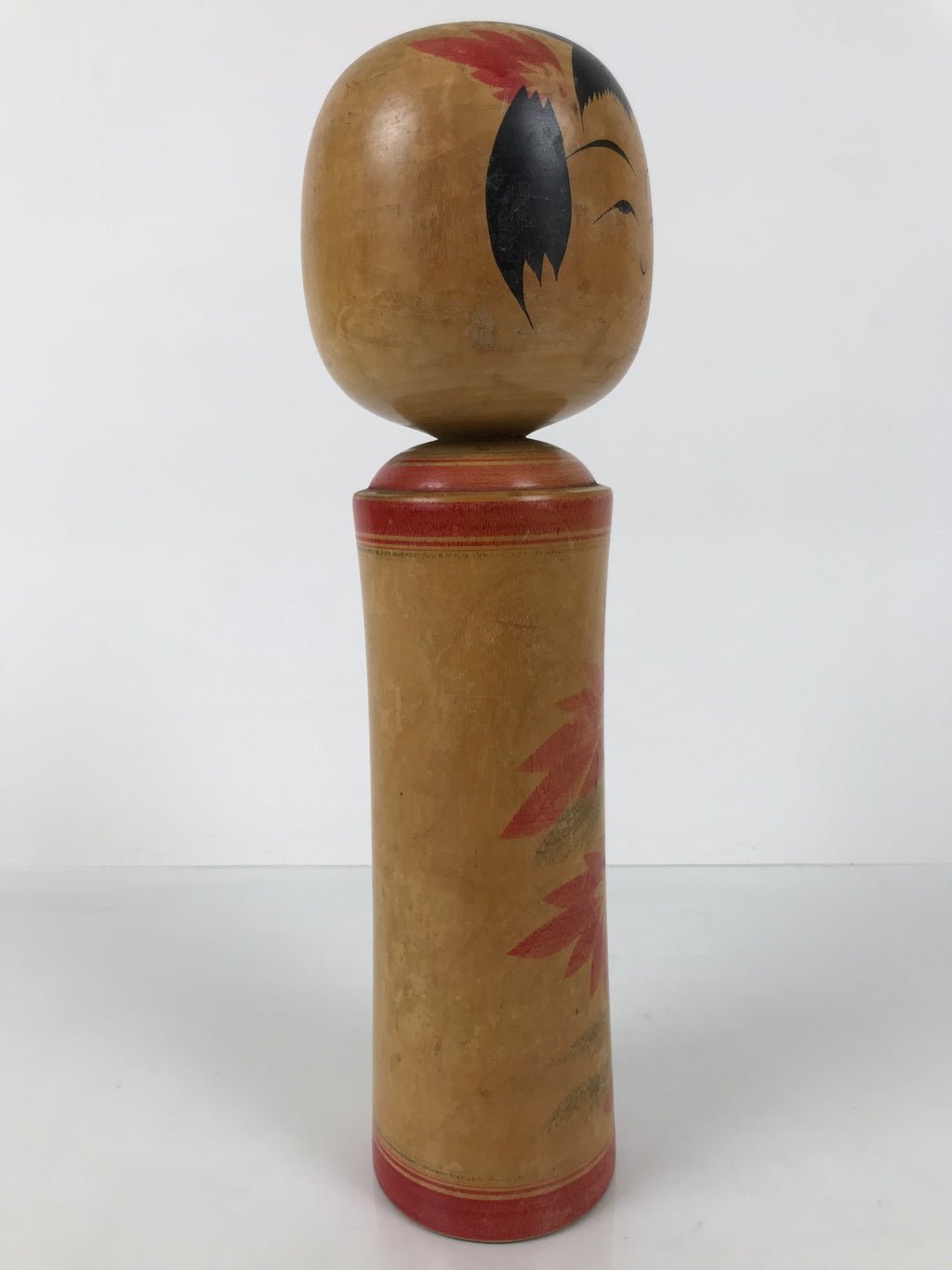 Japanese Wooden Naruko Kokeshi Doll Vtg Black Red Brown Traditional Craft KF786