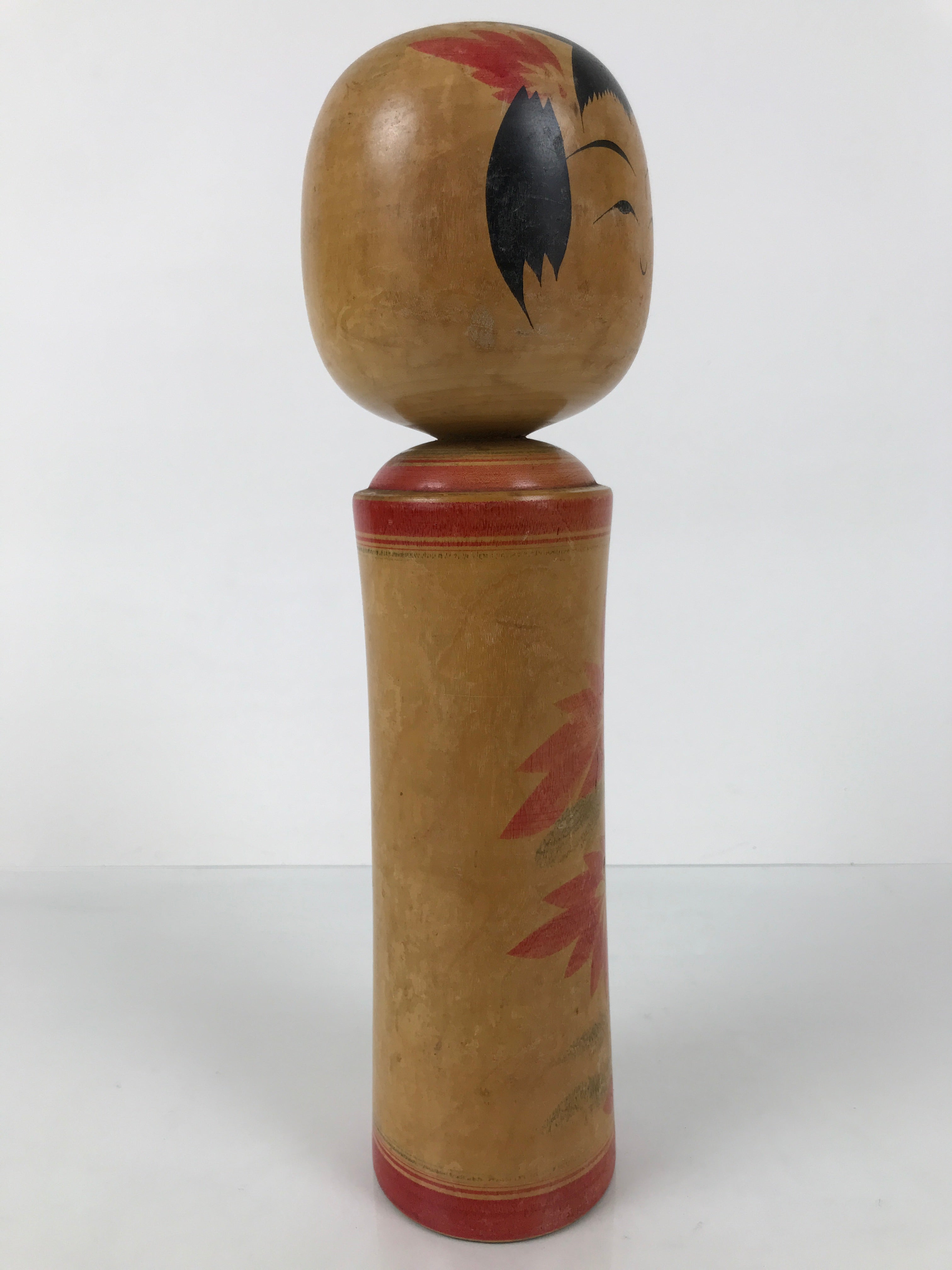 Japanese Wooden Naruko Kokeshi Doll Vtg Black Red Brown Traditional Craft KF786