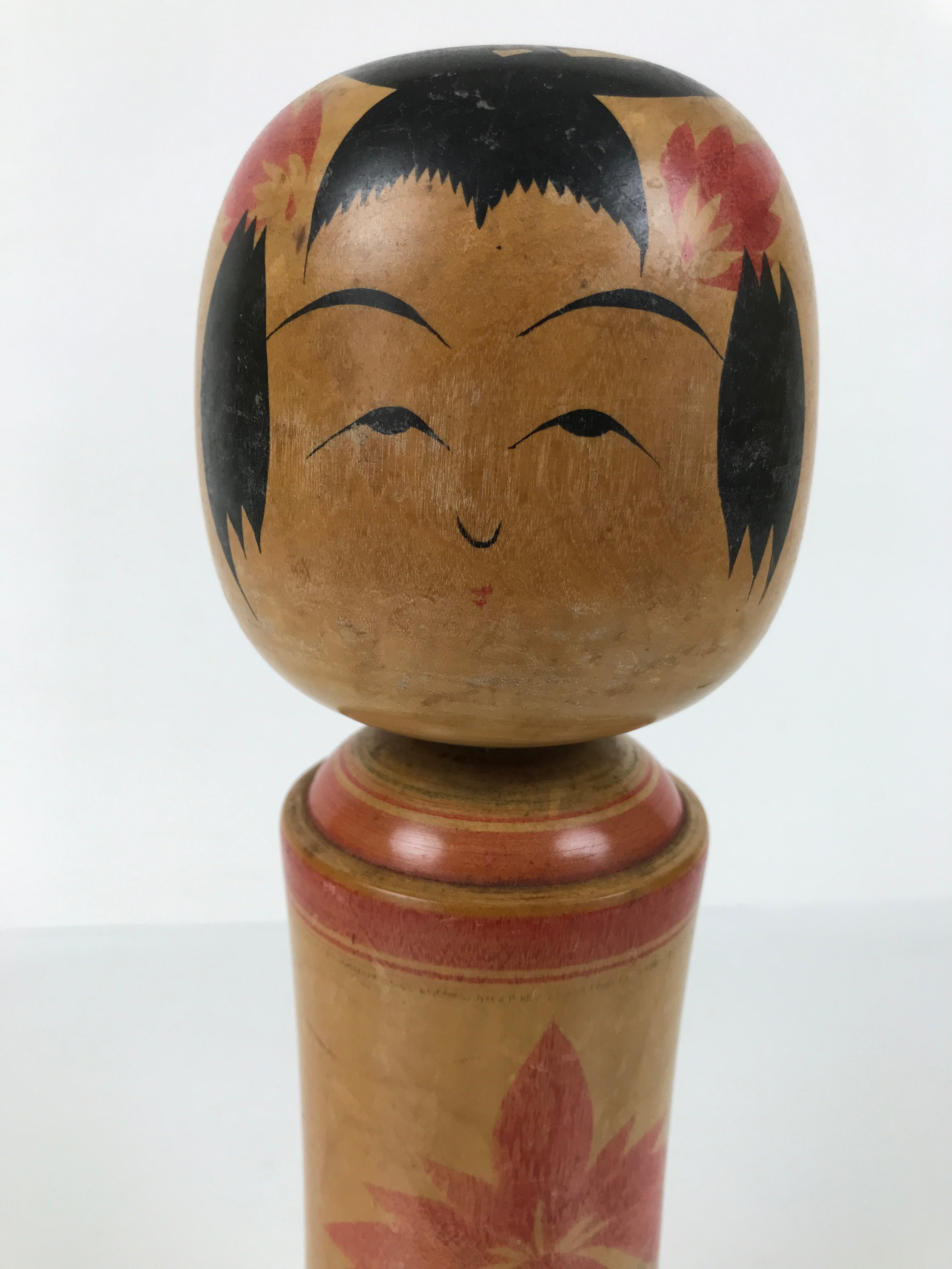 Japanese Wooden Naruko Kokeshi Doll Vtg Black Red Brown Traditional Craft KF786