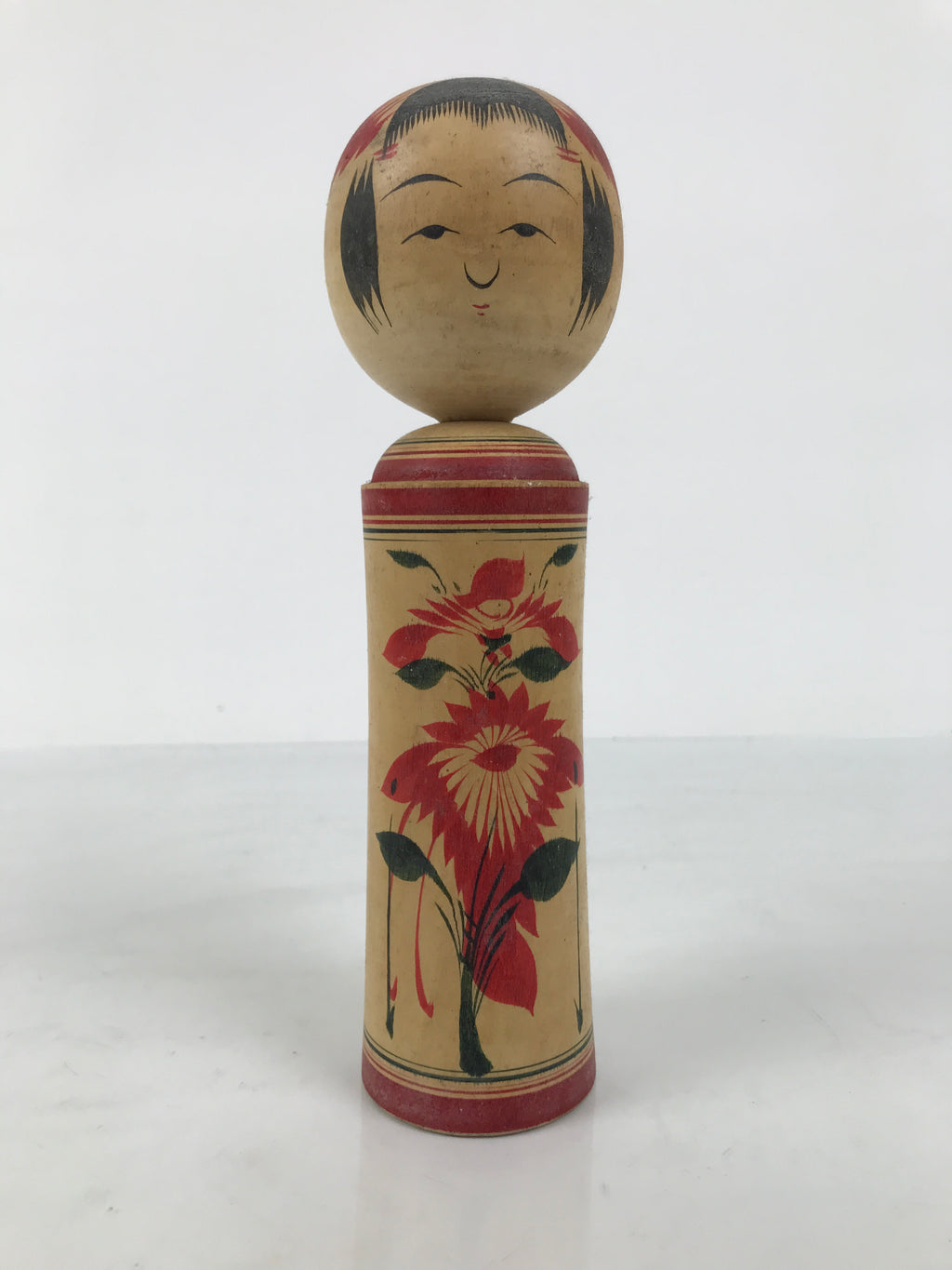 Japanese Wooden Naruko Kokeshi Doll Vtg Black Red Brown Traditional Craft KF833