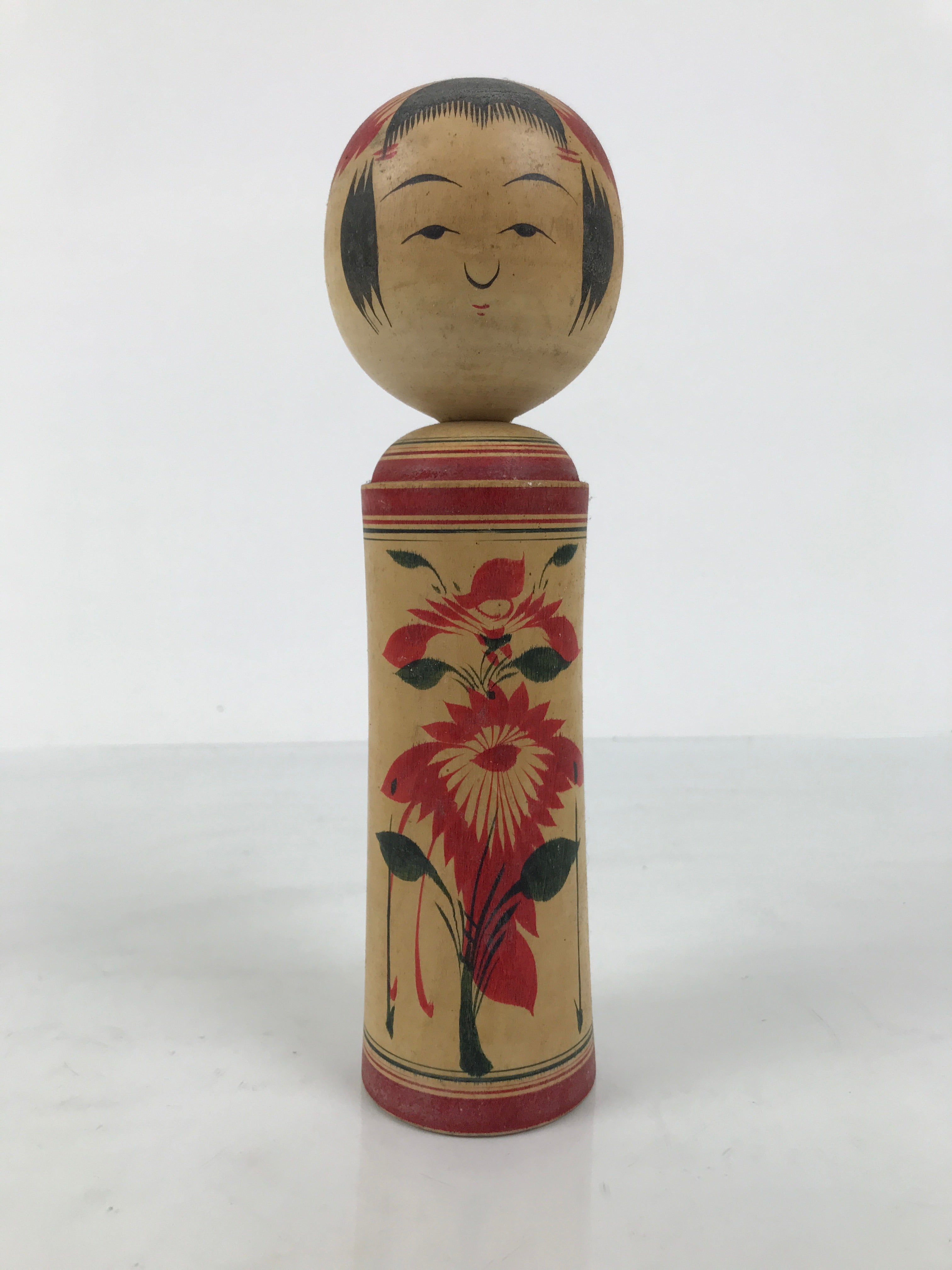 Japanese Wooden Naruko Kokeshi Doll Vtg Black Red Brown Traditional Craft KF833