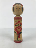 Japanese Wooden Naruko Kokeshi Doll Vtg Black Red Brown Traditional Craft KF833