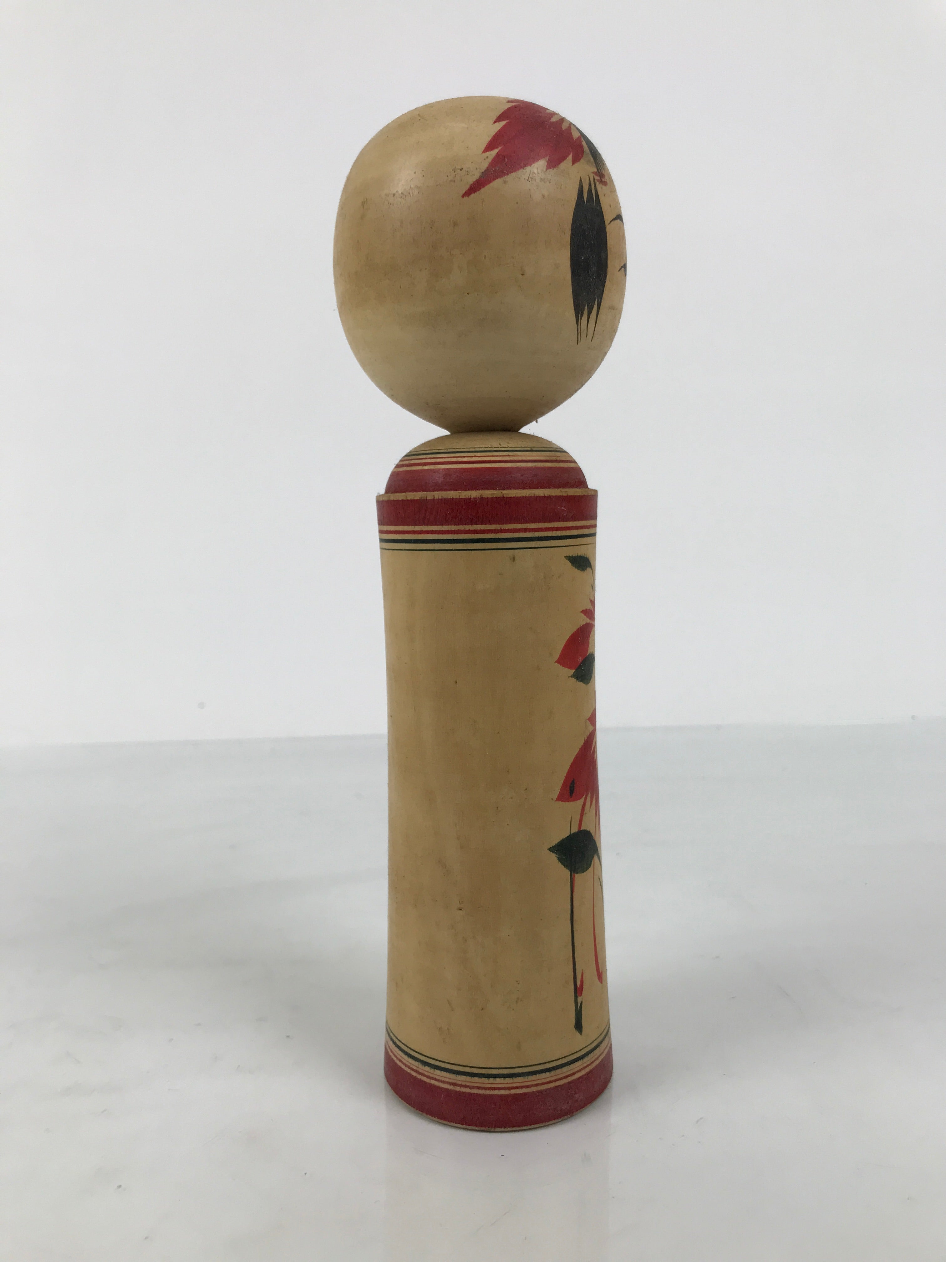 Japanese Wooden Naruko Kokeshi Doll Vtg Black Red Brown Traditional Craft KF833