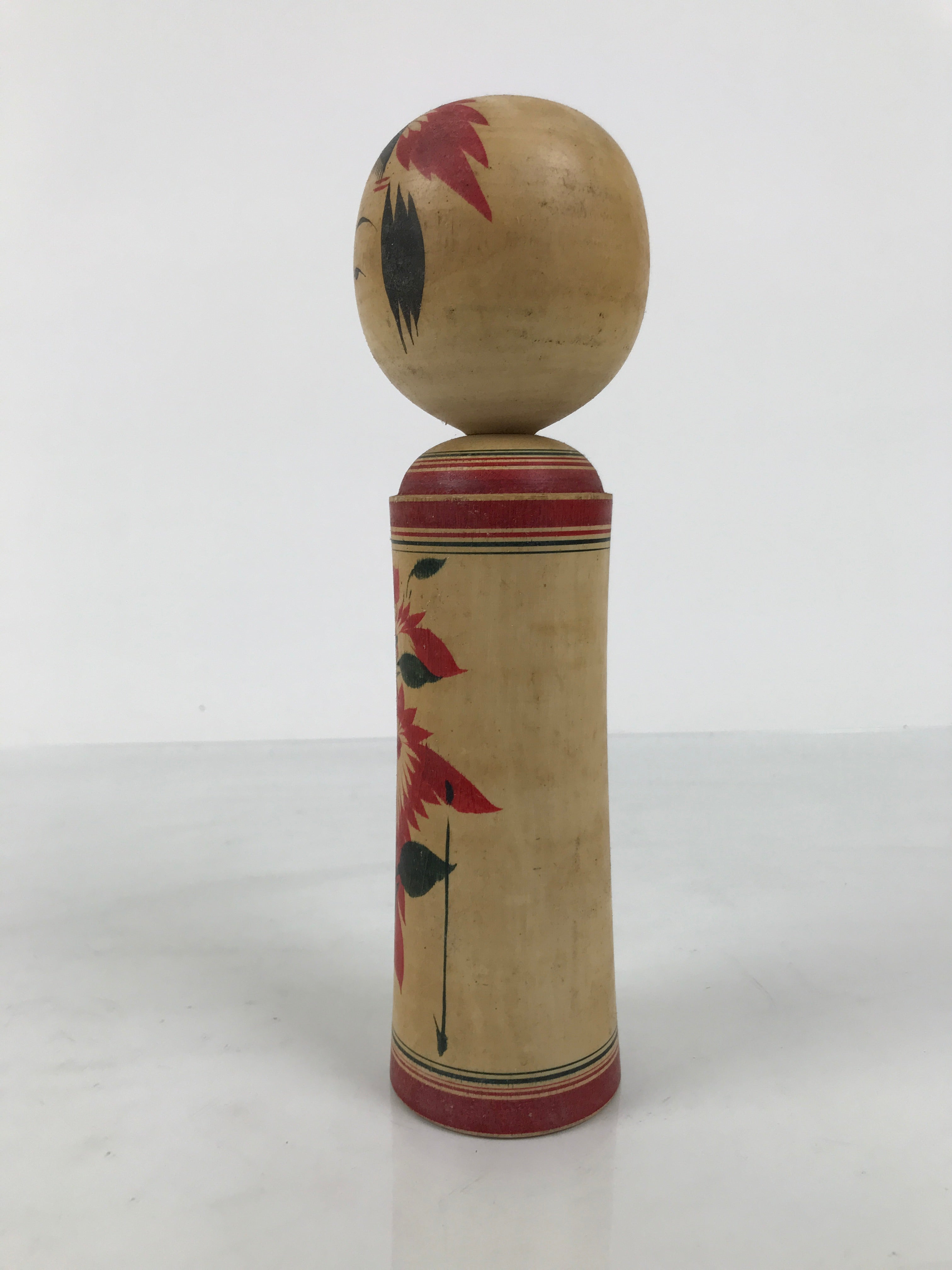 Japanese Wooden Naruko Kokeshi Doll Vtg Black Red Brown Traditional Craft KF833