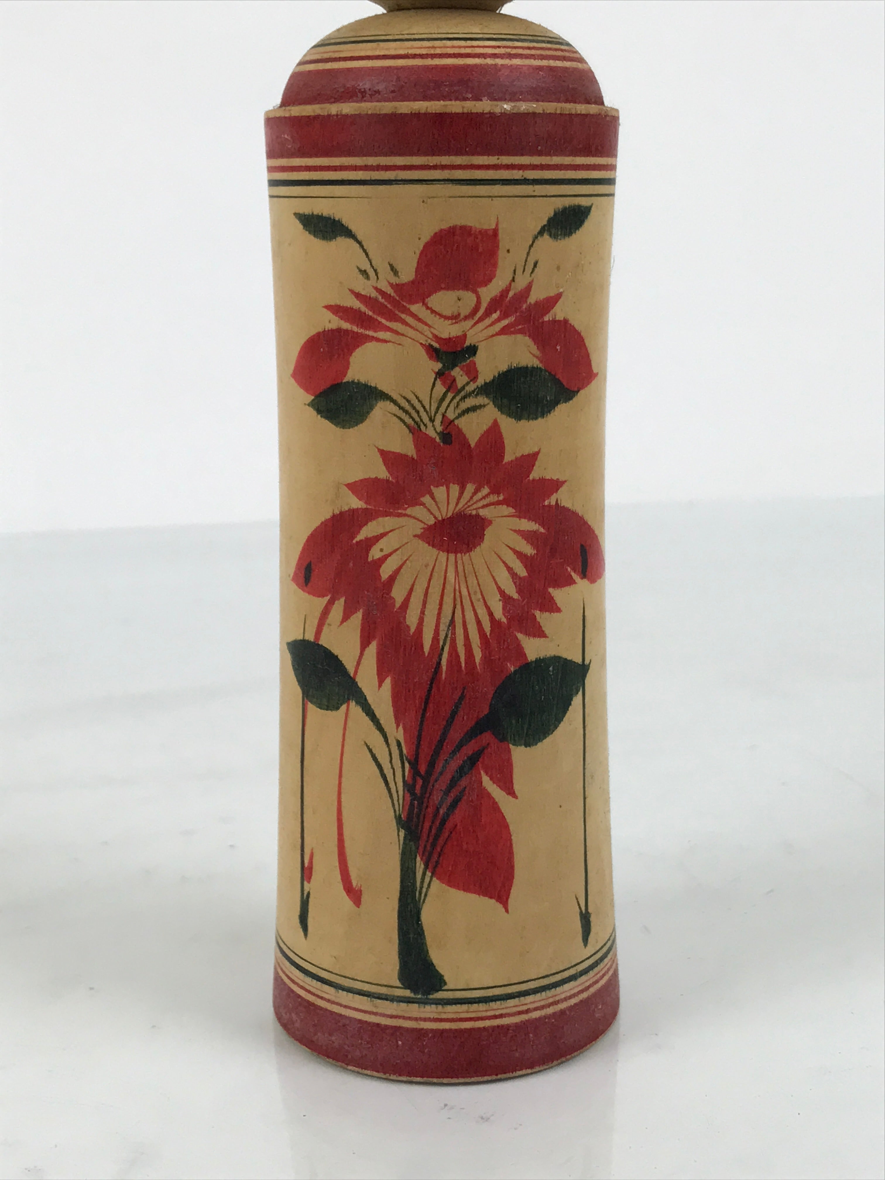 Japanese Wooden Naruko Kokeshi Doll Vtg Black Red Brown Traditional Craft KF833