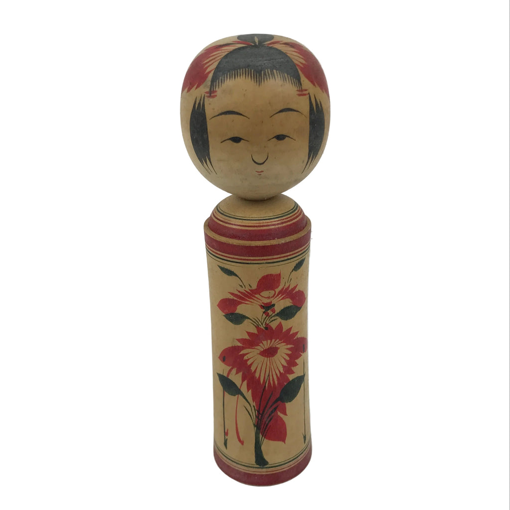 Japanese Wooden Naruko Kokeshi Doll Vtg Black Red Brown Traditional Craft KF833