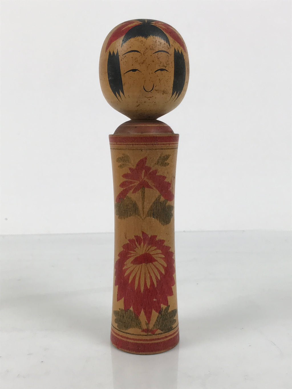 Japanese Wooden Naruko Kokeshi Doll Vtg Black Red Brown Traditional Craft KF834