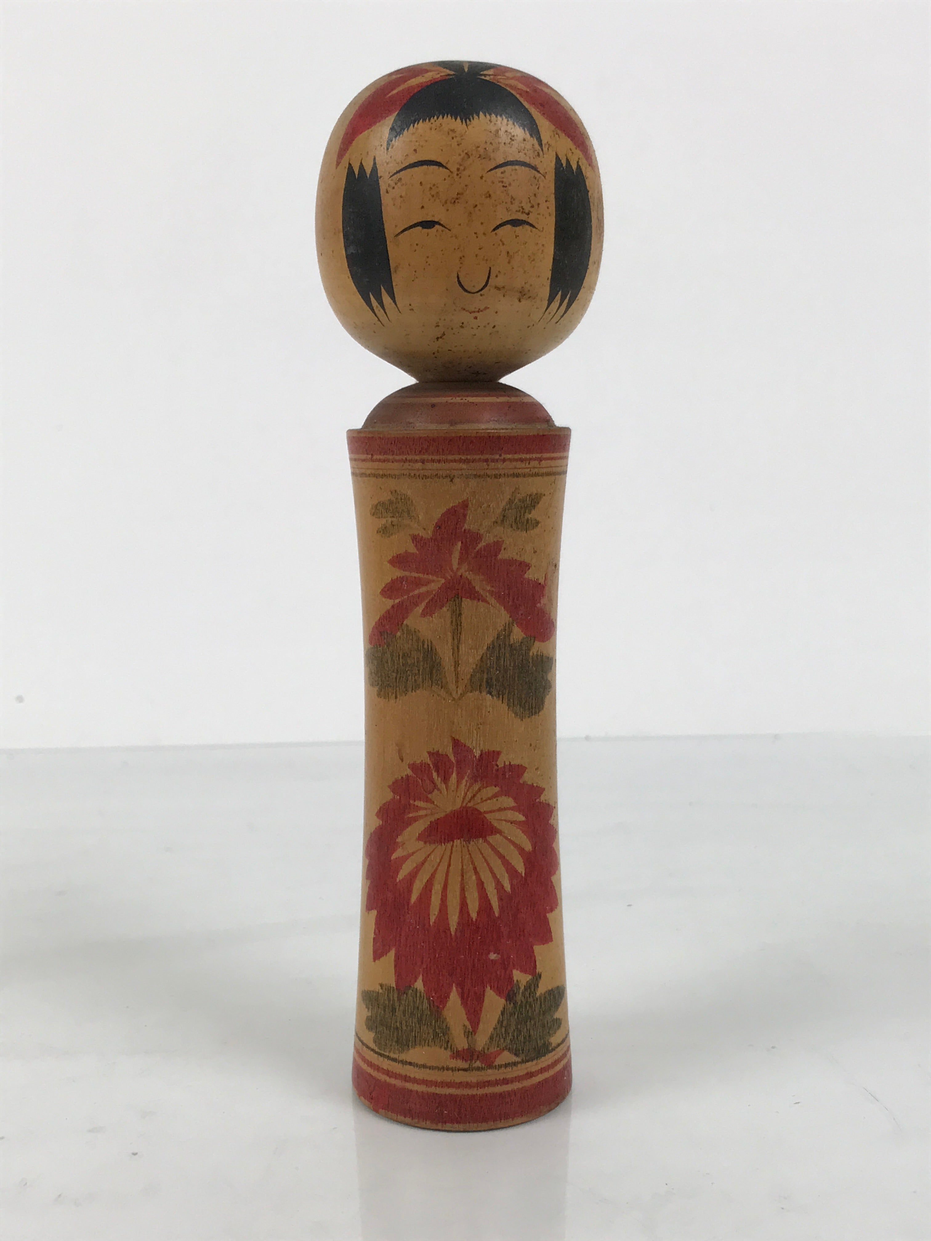 Japanese Wooden Naruko Kokeshi Doll Vtg Black Red Brown Traditional Craft KF834