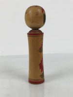 Japanese Wooden Naruko Kokeshi Doll Vtg Black Red Brown Traditional Craft KF834