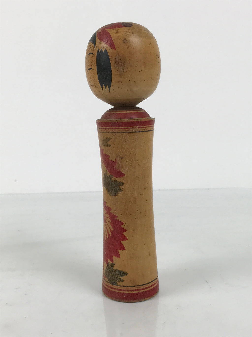 Japanese Wooden Naruko Kokeshi Doll Vtg Black Red Brown Traditional Craft KF834