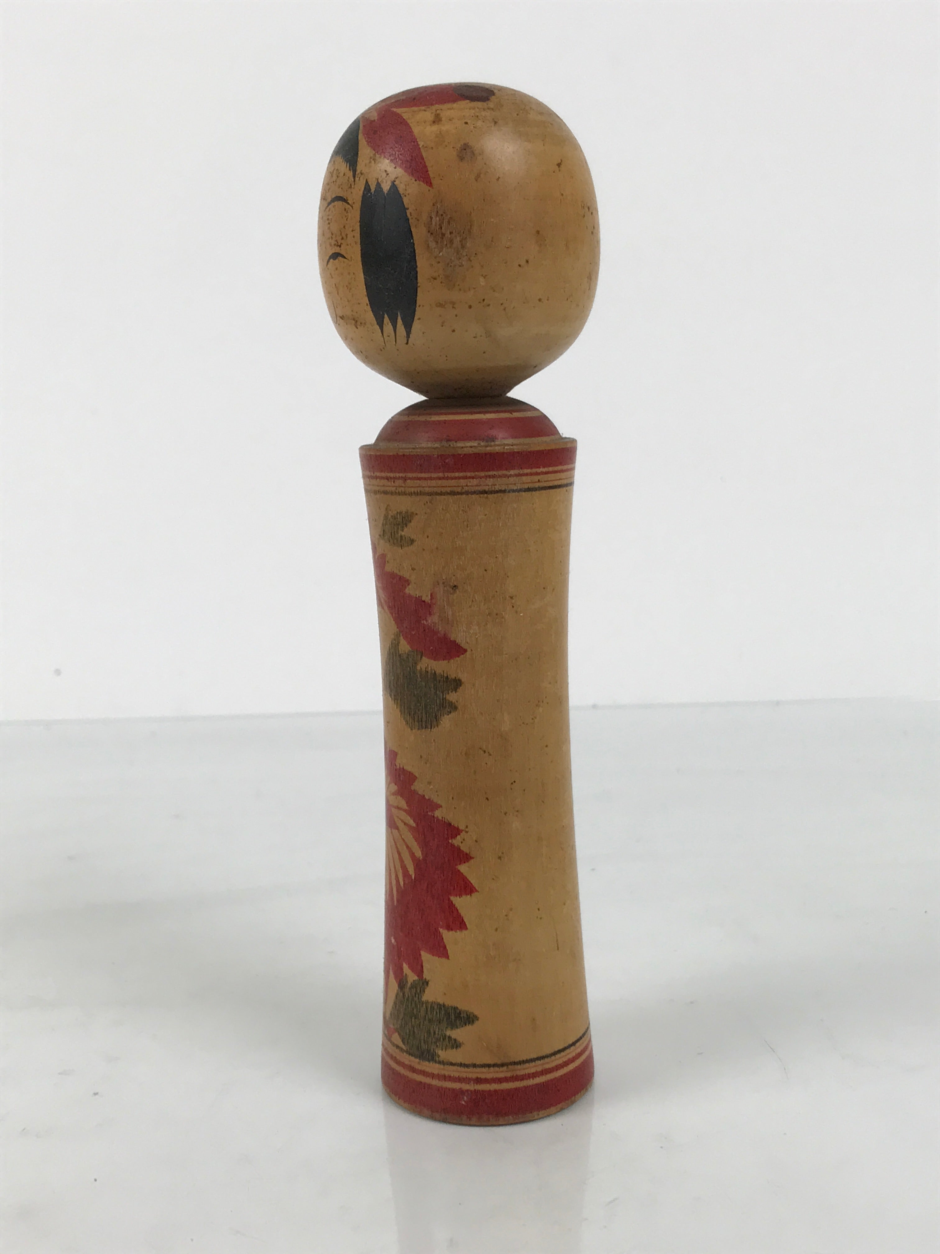 Japanese Wooden Naruko Kokeshi Doll Vtg Black Red Brown Traditional Craft KF834
