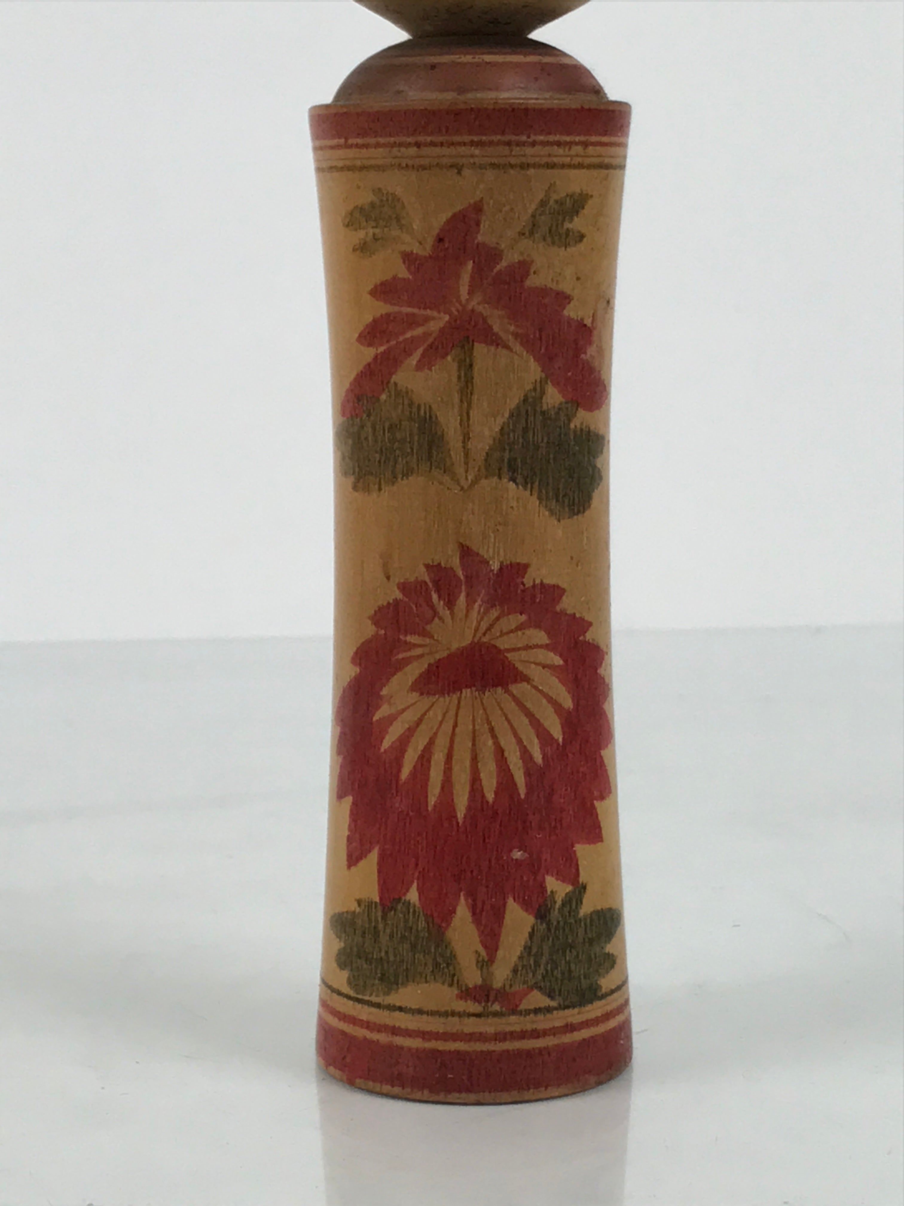 Japanese Wooden Naruko Kokeshi Doll Vtg Black Red Brown Traditional Craft KF834