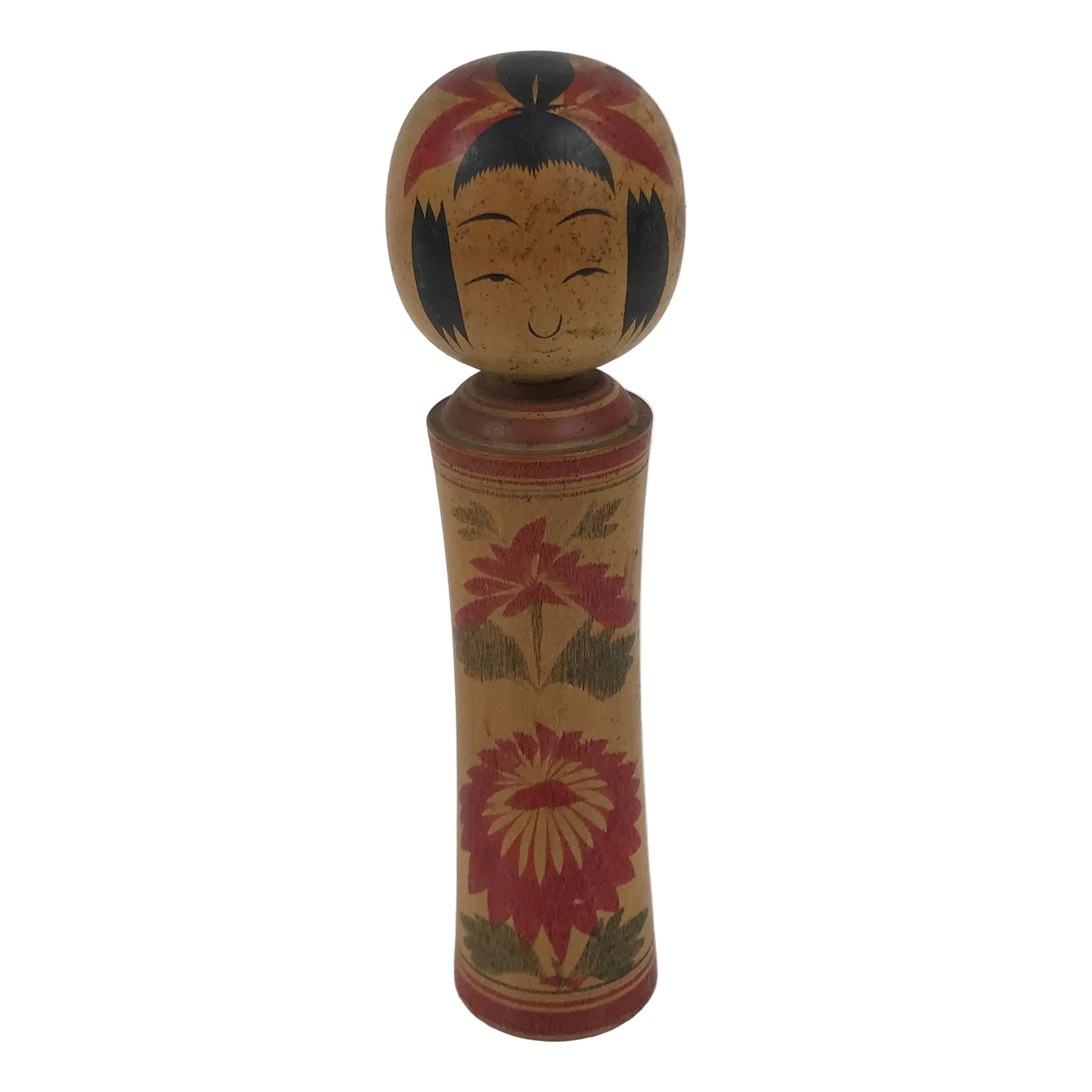 Japanese Wooden Naruko Kokeshi Doll Vtg Black Red Brown Traditional Craft KF834