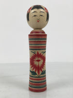 Japanese Wooden Naruko Kokeshi Doll Vtg Black Red Brown Traditional Craft KF835