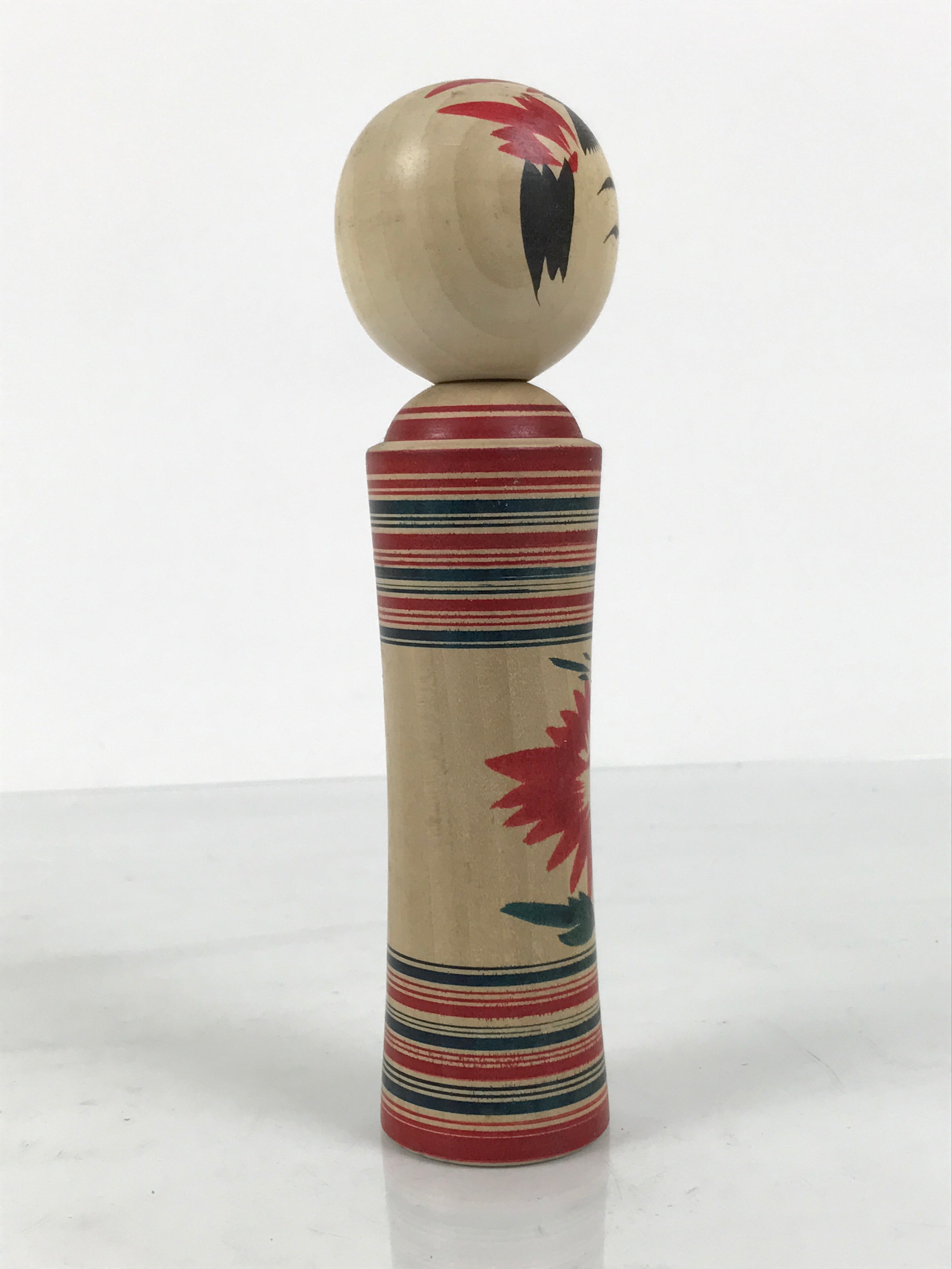 Japanese Wooden Naruko Kokeshi Doll Vtg Black Red Brown Traditional Craft KF835