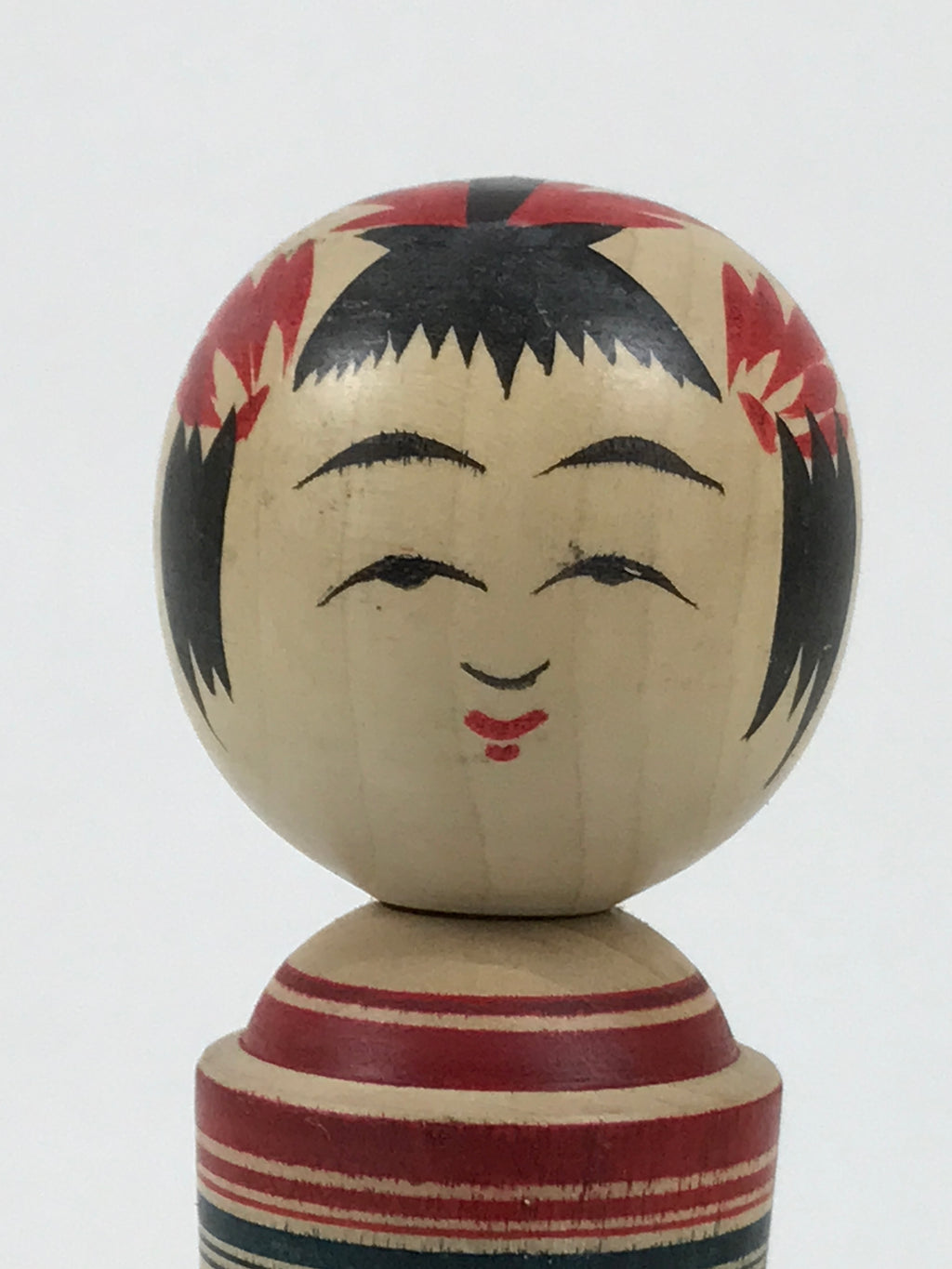 Japanese Wooden Naruko Kokeshi Doll Vtg Black Red Brown Traditional Craft KF835