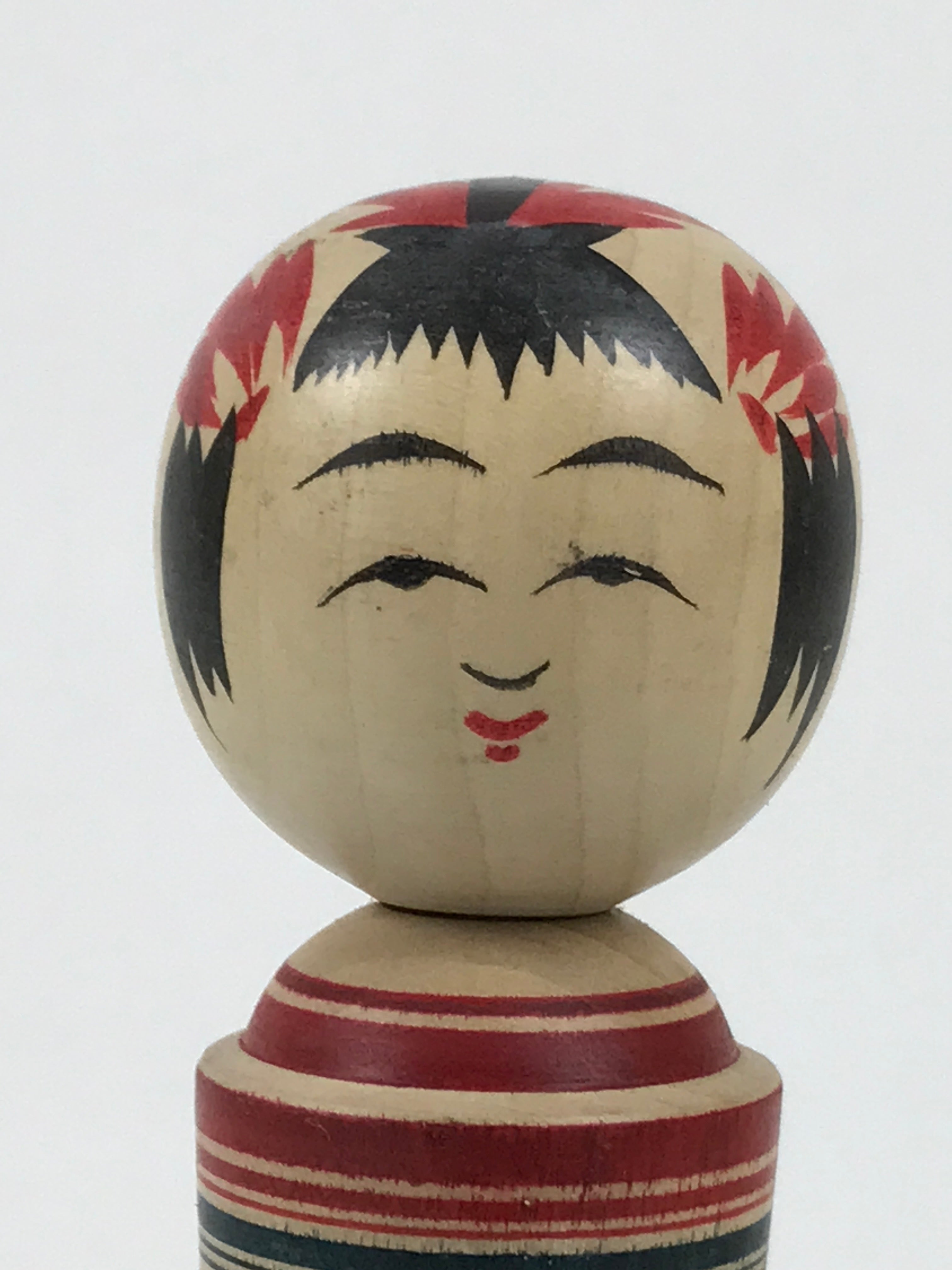 Japanese Wooden Naruko Kokeshi Doll Vtg Black Red Brown Traditional Craft KF835